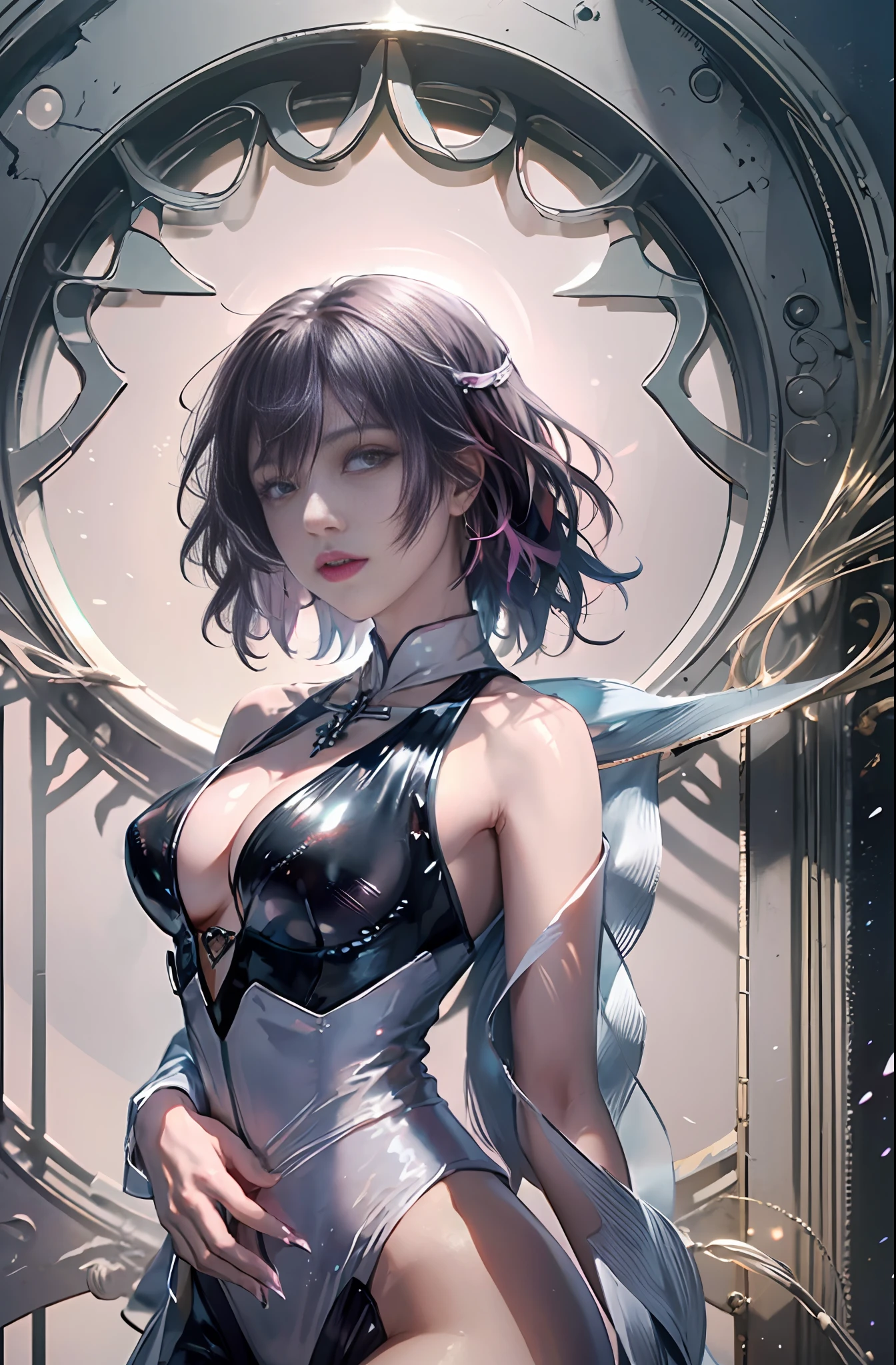 Official Art, Unity 8k wallpaper, super detailed, beautiful, beautiful, masterpiece, best quality,
darkness, atmosphere, mystery, romanticism, creepy, literature, art, fashion, victorian, decoration, intricacies, ironwork, lace, contemplation, emotional depth, supernatural,
1 girl, solo, neck, half composition, transparent clothing, transparent clothes, pink cute, pink tender, proud and holy, sacred, naked, leaky shoulders, leaky, fat buttocks, big breasts, double breasts, real light and shadow, cinematic light, cinematic sense, light effects, holiness,