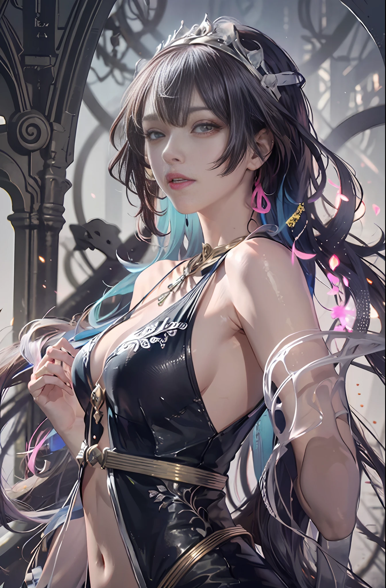 Official Art, Unity 8k wallpaper, super detailed, beautiful, beautiful, masterpiece, best quality,
darkness, atmosphere, mystery, romanticism, creepy, literature, art, fashion, victorian, decoration, intricacies, ironwork, lace, contemplation, emotional depth, supernatural,
1 girl, solo, neck, half composition, transparent clothing, transparent clothes, pink cute, pink tender, proud and holy, sacred, naked, leaky shoulders, leaky, fat buttocks, big breasts, double breasts, real light and shadow, cinematic light, cinematic sense, light effects, holiness,