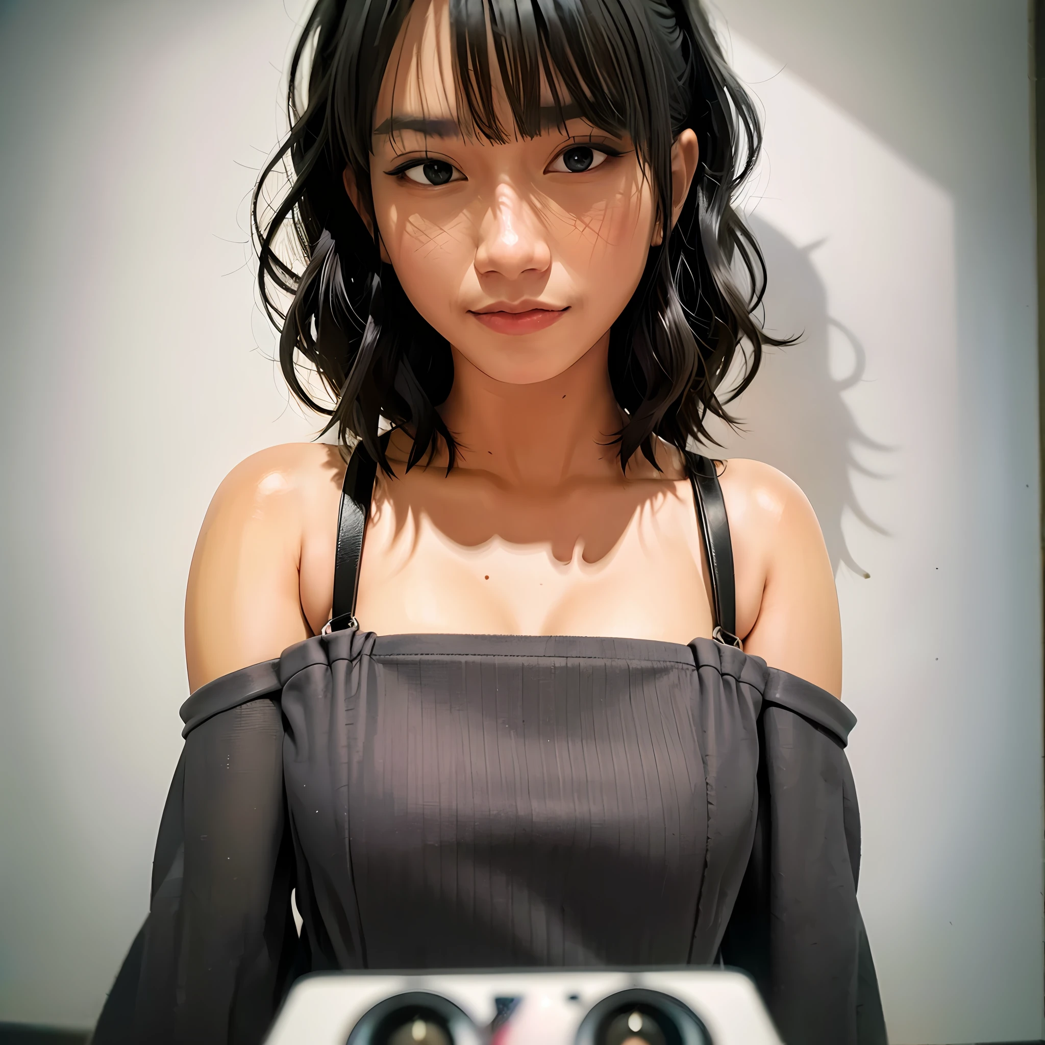 (realistic) portrait of (Freya JKT48), lips, (looking at viewer), solo shot, (RAW photo), captured in ultra-high-definition (8K UHD) with a film grain effect, tatto