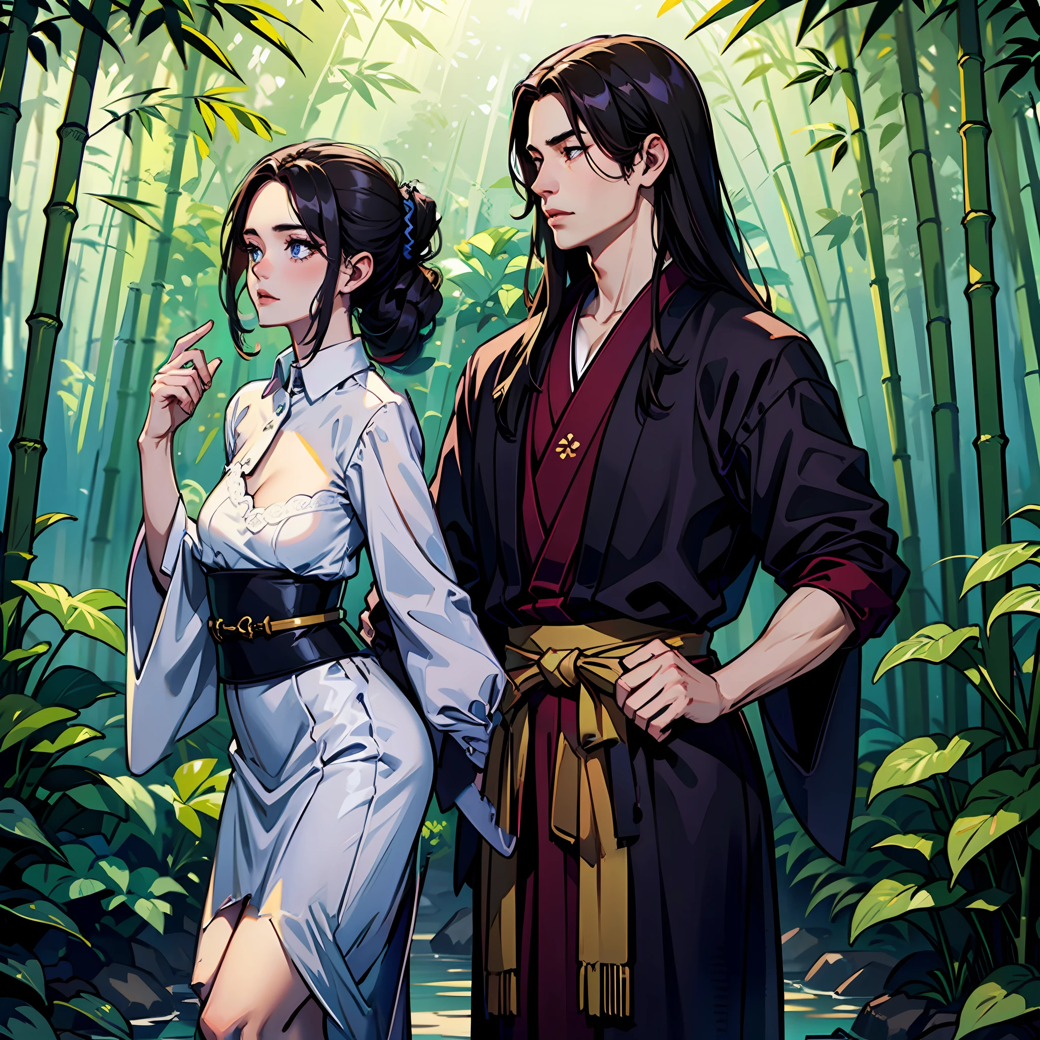 male people，Dress conservatively，long whitr hair，Hand redraw