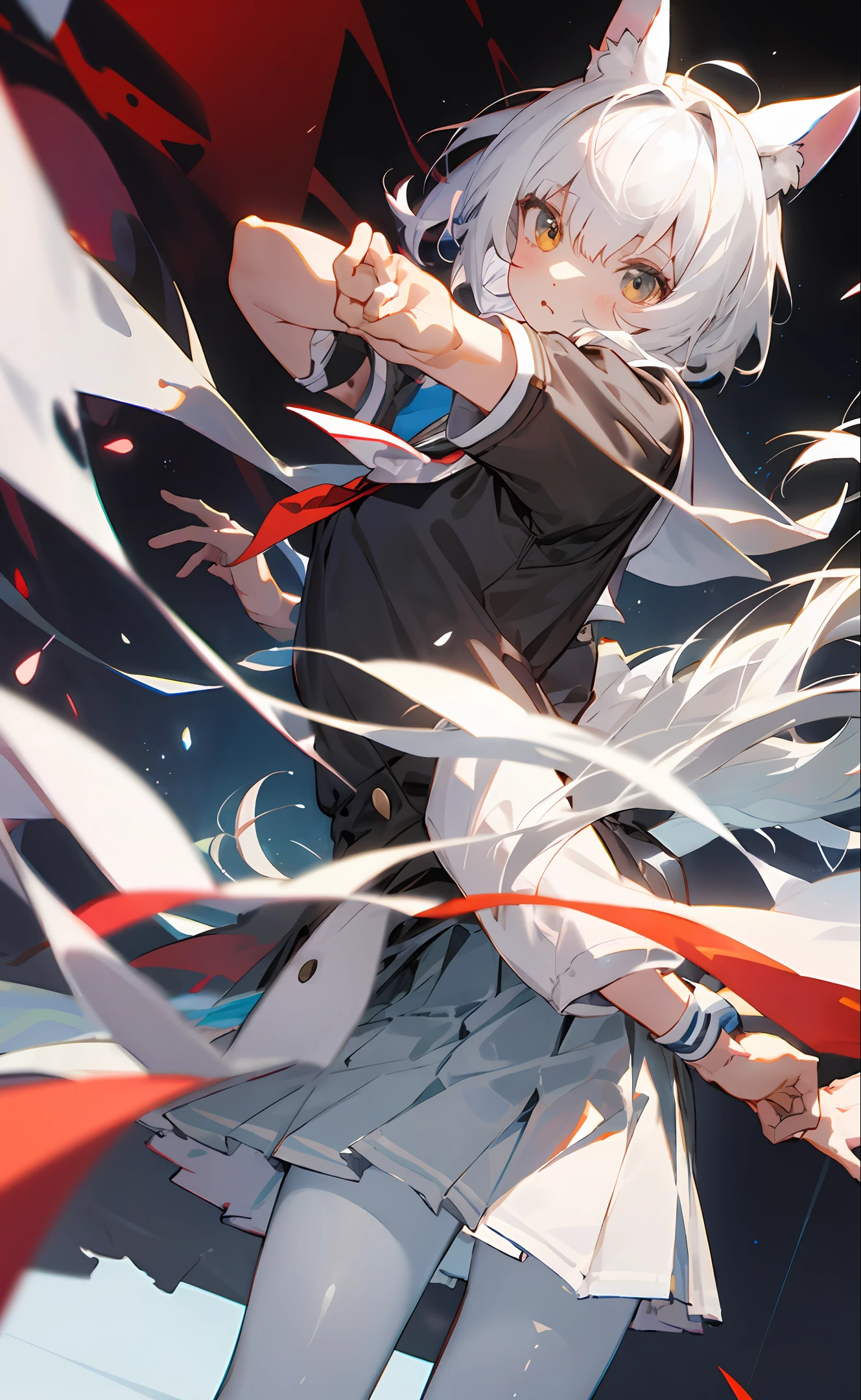 Two-dimensional JK school uniform white pantyhose white hair cute animal ears