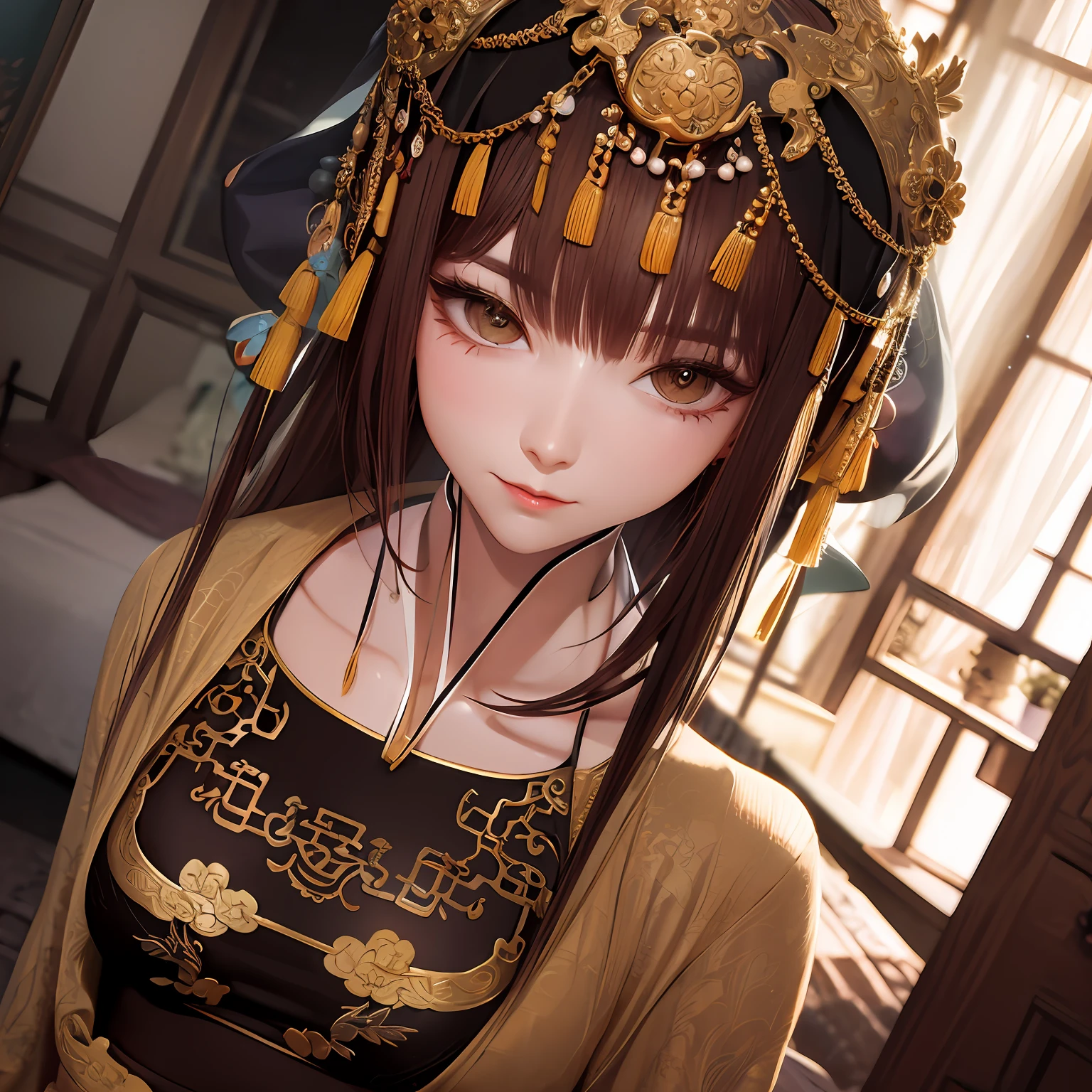 tmasterpiece, Best image quality, Ultra-detailed CG, 8K panoramic HD, Dynamic photography angle, Ancient Chinese style beauty, Natural cinematic light, Emphasizes flawless facial contours and skin glow。 --auto