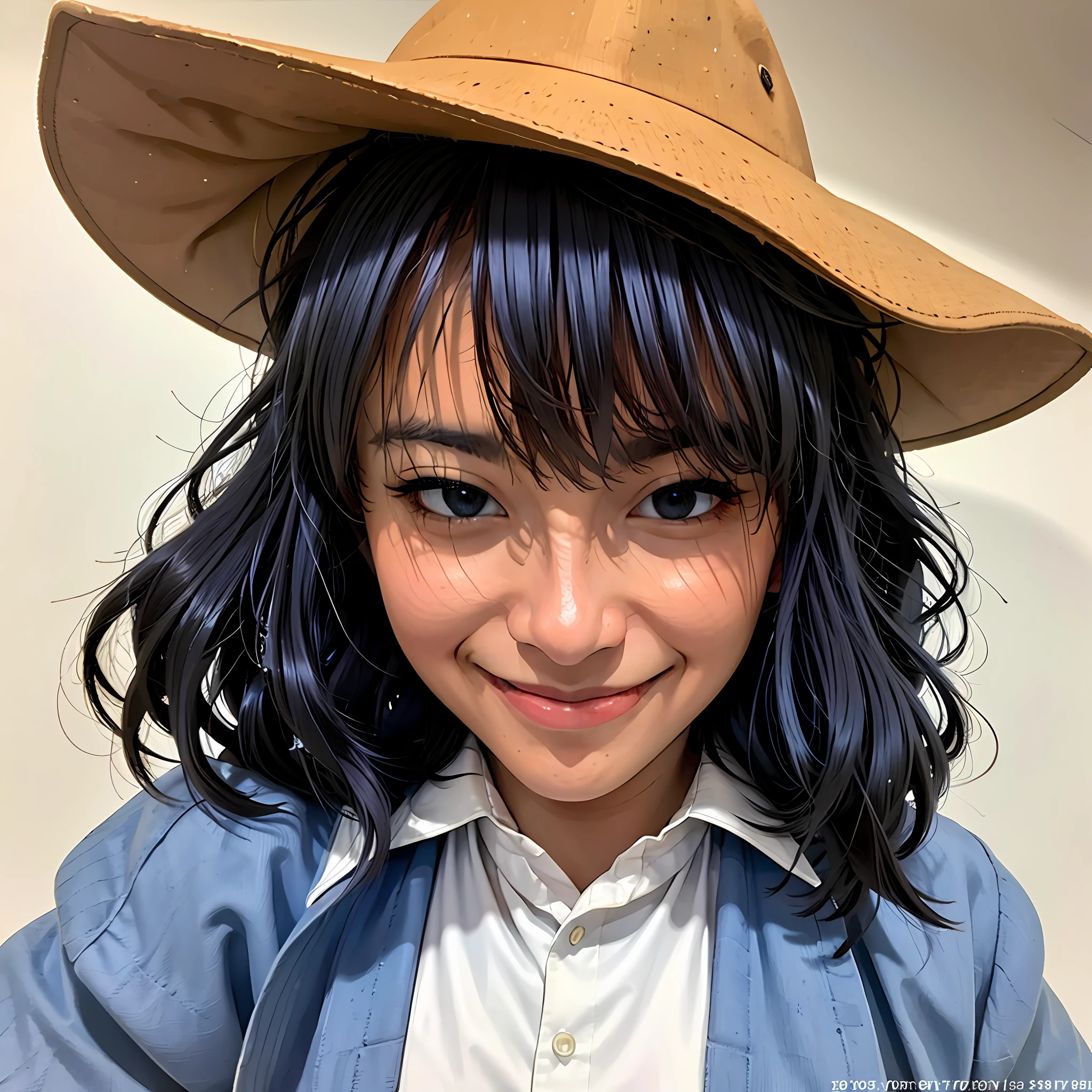 (realistic) portrait of (Freya JKT48), lips, (looking at viewer), solo shot, (RAW photo), captured in ultra-high-definition (8K UHD) with a film grain effect, masterpiece, (photorealistic:1.4), best quality, beautiful lighting,
roxy migurdia, 1girl, bangs, blue eyes, blue hair, blush, braid, brown cape, brown capelet, brown headwear, cape, capelet, collared shirt, crossed bangs, dress, hair between eyes, hat, long braid, long hair, long sleeves, looking at viewer, shirt, simple background, smile, solo, tsurime, twin braids, upper body, white background, white dress, witch hat, ((masterpiece))
, intricate details, natural light, RAW photo, 8k uhd, film grain