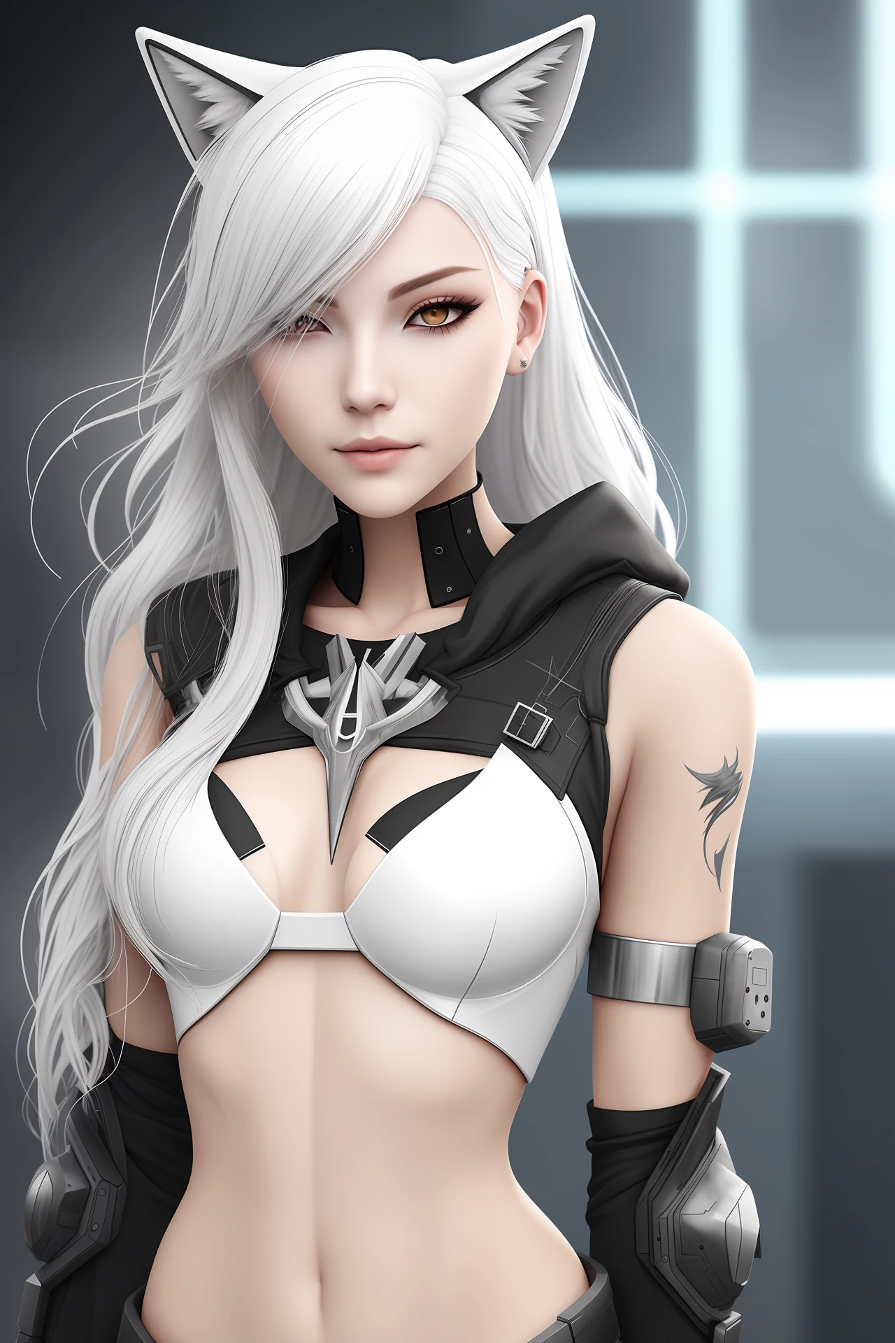 white color hair，Silver Wolf，Cyberpunk woman