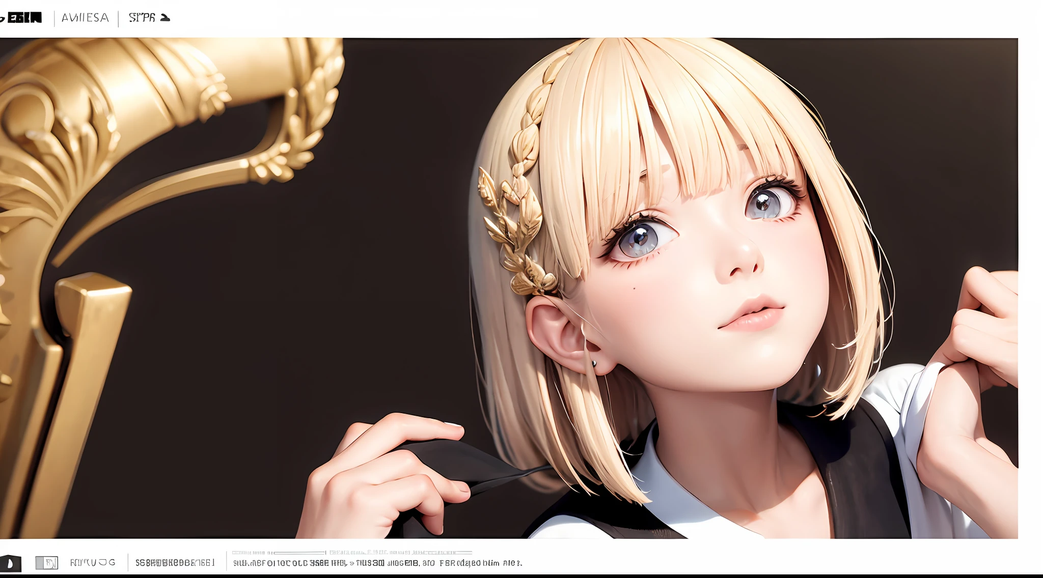 Need,tmasterpiece,whaite hair,Golden eyes,Manteau blanc,Look up,The upper part of the body,Hairline,Fair skin,SideBraid,short detailed hair,Background with,scenecy,4K,adolable