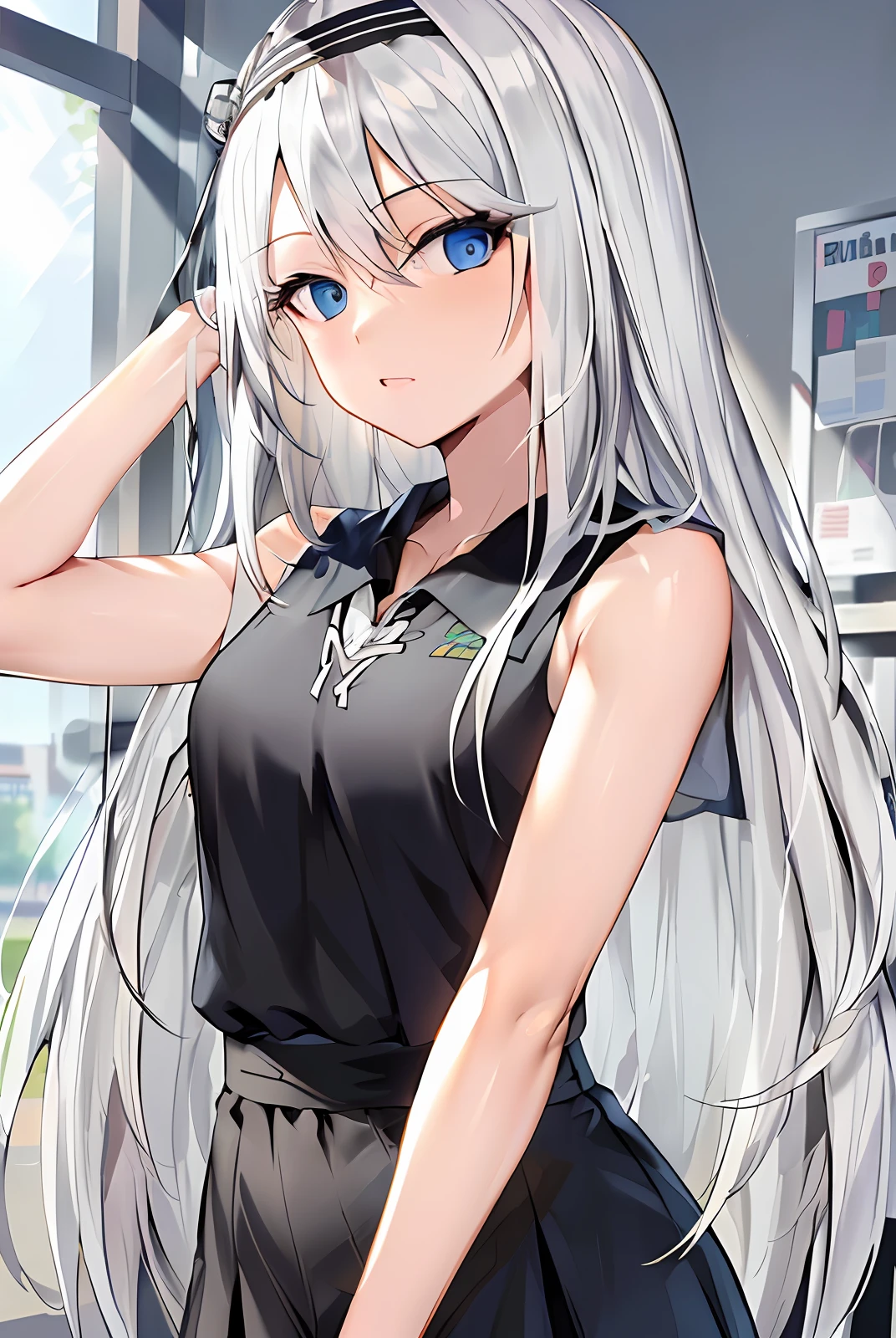 White hair，white skinned，Long hair，eBlue eyes，schoolgirls