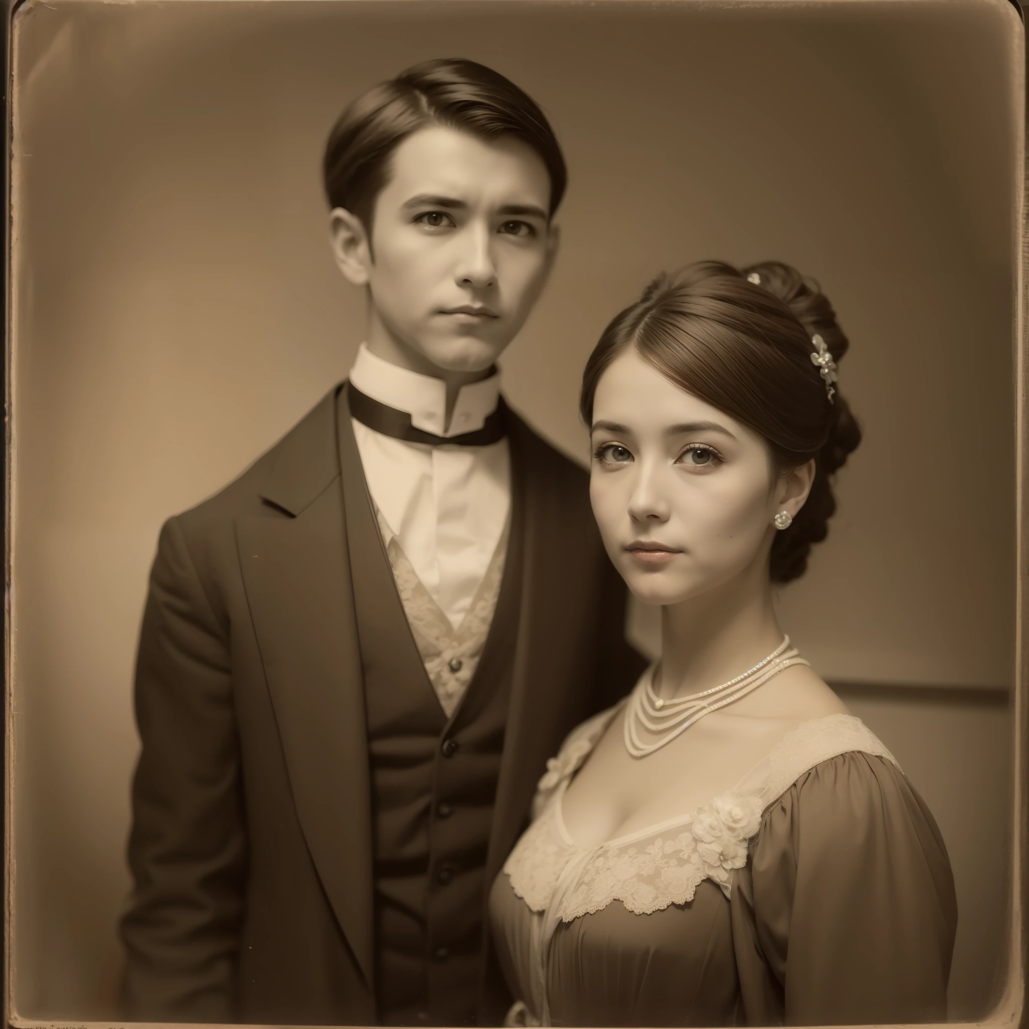 Foto sepia de un matrimonio de 1900. Pintura digital. Ultra sharp and cinematic