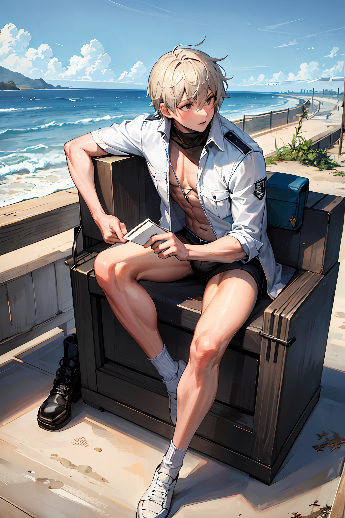 male people,Abs,robust,Round-framed silver-rimmed glasses,Leg hair is abundant,Naked,malefocus,The tops up the panties