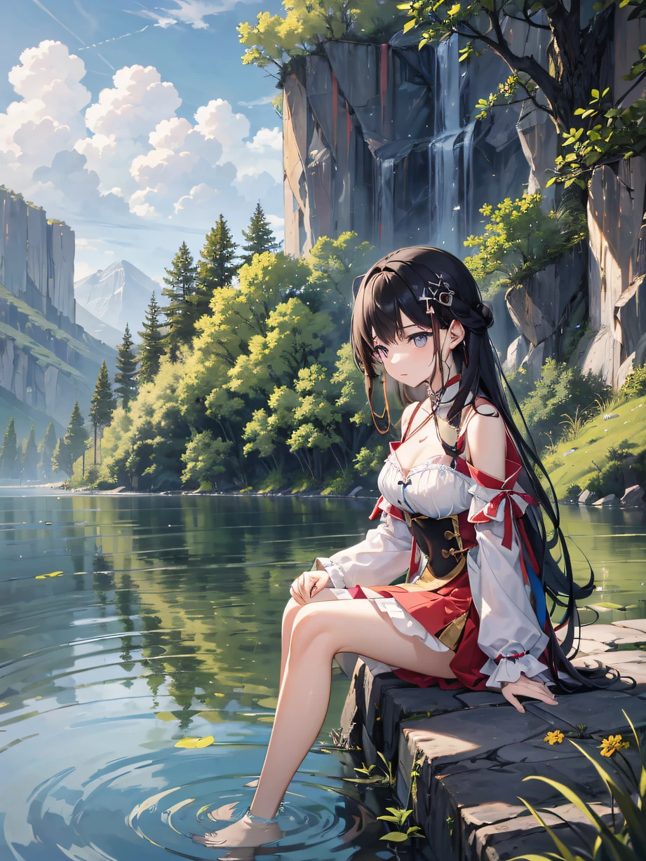 ，巨作, Best quality，8K, superhighresolution，The heroine sits alone in a dimly lit room，Raindrops outside the window ran down the glass，Falls on her cheek。Her tears mixed with rain，blurred her eyes。There was silence and sadness in the room，It reflects the loneliness and exhaustion of her soul。