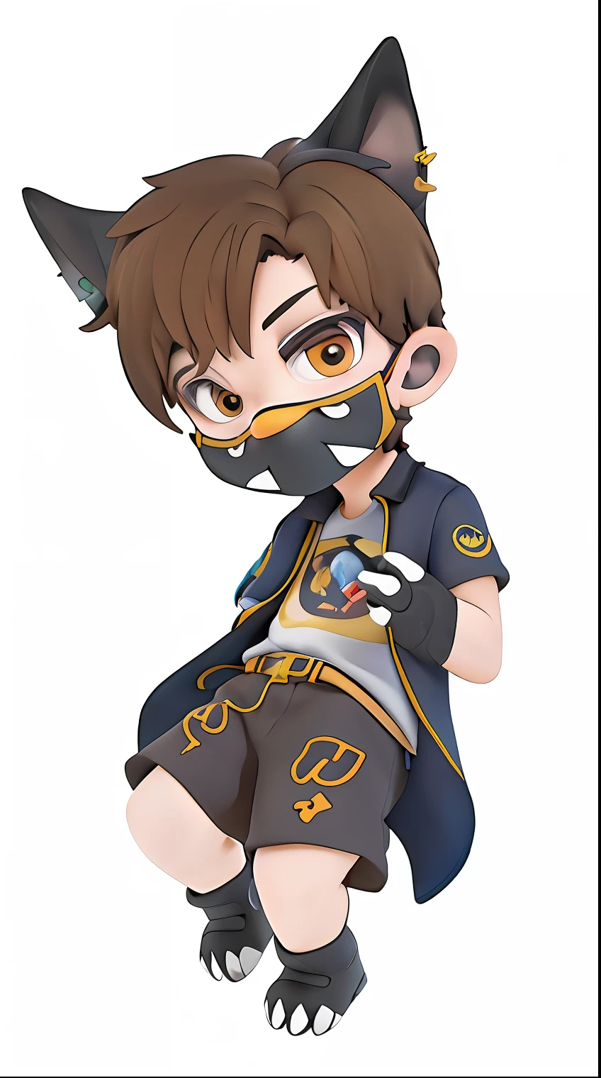 Caricature of boys and boys in dog masks,White background,3D,Q version,Blend background
