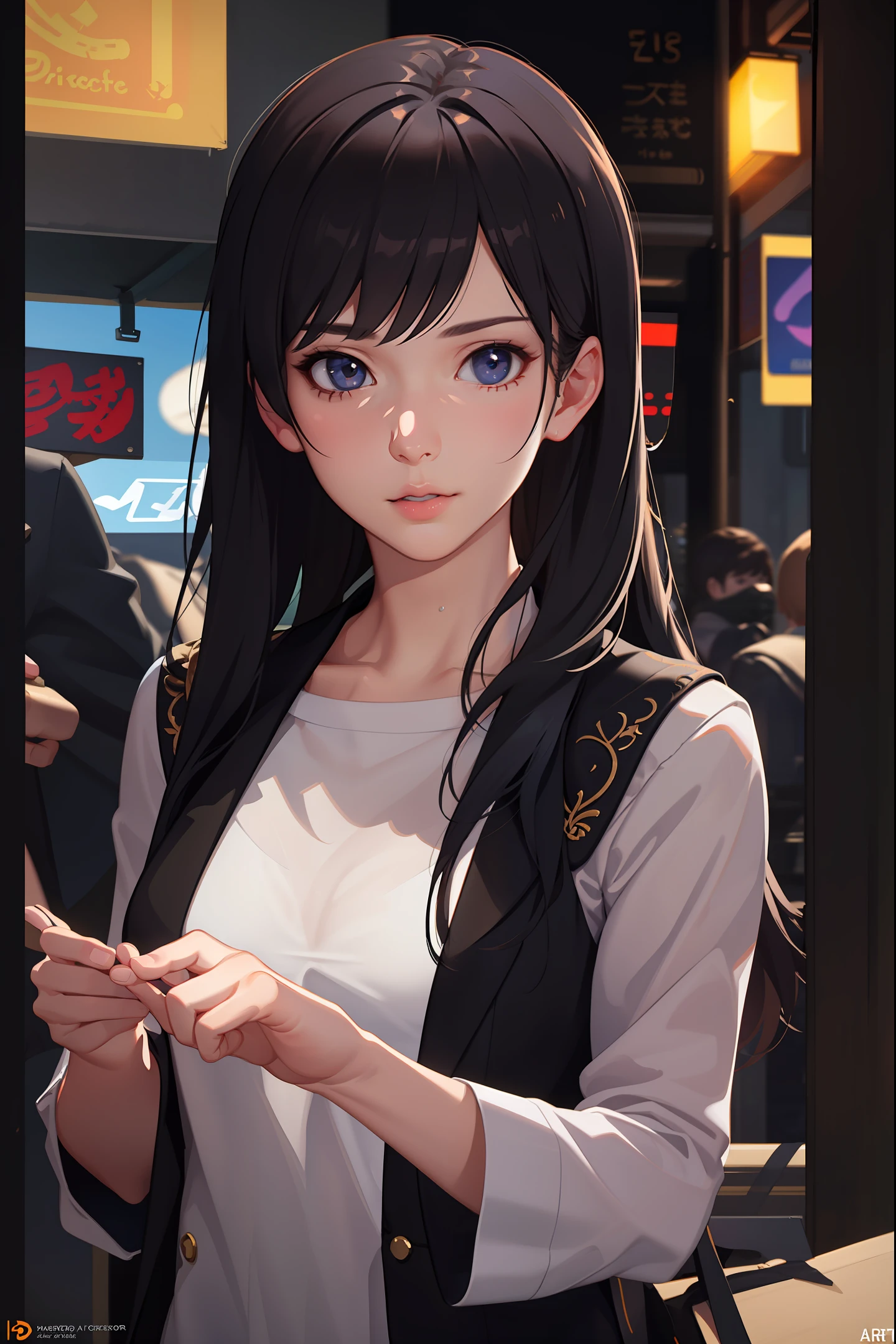 1girl,Sweet girl, princes,college uniform, Natural, Elegant,Cute,(perfect big eyes:1.2),black long hair,Perfect nose, small chest, holding flowers,extreme hand details,cute,(at the night market),RAW,16k,(masterpiece:1.5), best quality, intricate details,ultra highres,extremely detailed, wallpaper,Unreal 5 Engine ,ray tracing,Artstation extreme artistic detail,dynamic lighting,extremely detailed,(photorealistic:1.5),sharpen,depth of field, complex 3d render ultra detailed,octane render,Completed facial features,
