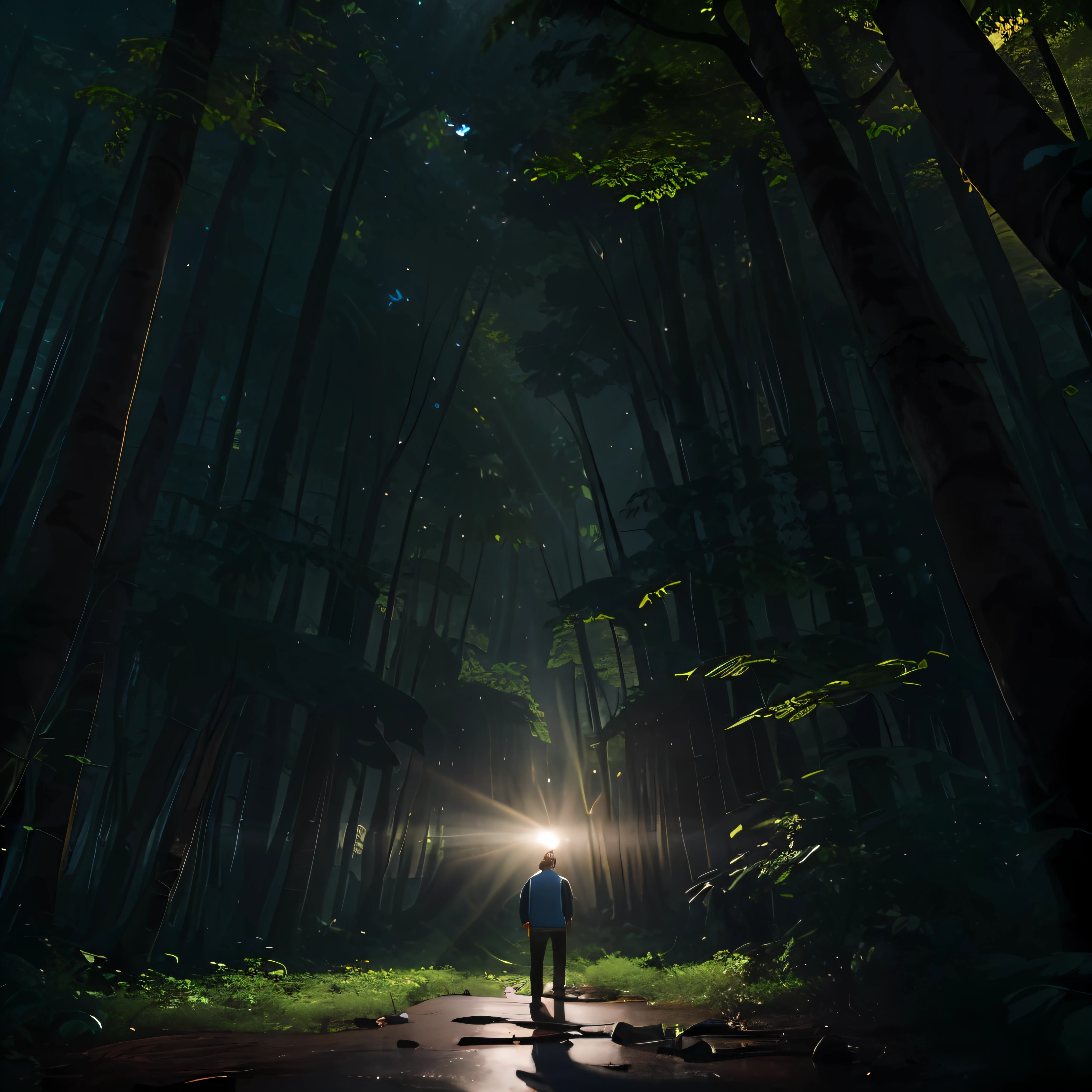 Back view of a 20 years old boy wearing torn clothes is touching the snout or trunk of a giant elephant 🐘 standing in front of him. A beautiful masterpiece. Sunlight in the forest. Greenery in the forest. The boy is standing on the stone. Mysterious forest Ultra 4k Hd view . A jungle, with intense rainfall
