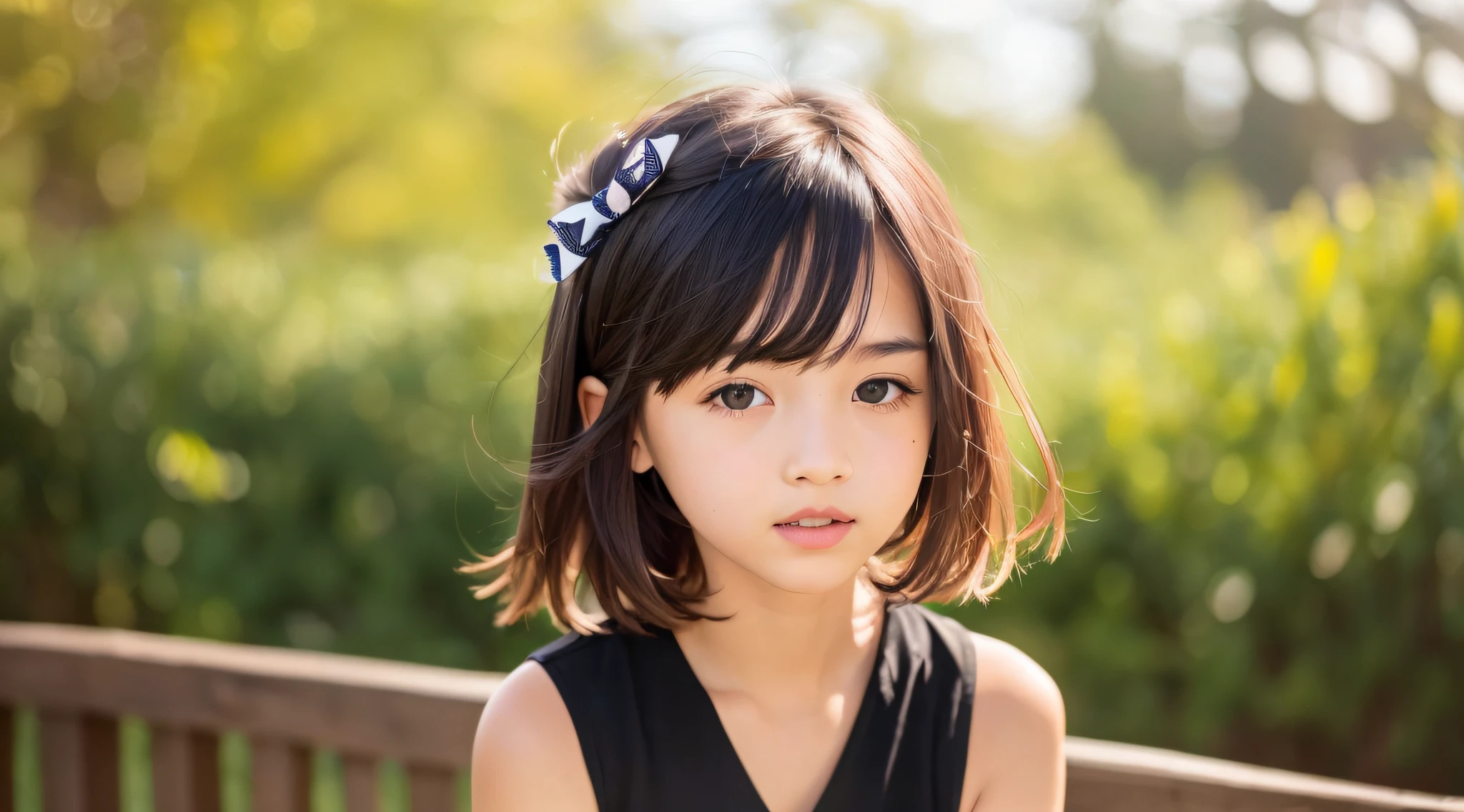 CHILD girl with a black bow and a black dress, girl with dark brown hair, girl with brown hair, black hair ribbons, a beautiful -age l, wearing hair bow, young girl, brown hair and big eyes, half-length photo, photo of young woman, young, beautiful girl, she is about 1 6 years oe is a black bird sitting on a wooden rail, long shiny thick black beak, closeup of a crow, cute crows, crows as a symbol of death, crow, crow bird, magpie, crow portrait!!!, black crow, dark crow, is looking at a bird, crows, male, crow, beautiful photo, closeup portrait shot, proud looking away, by Paul Bird