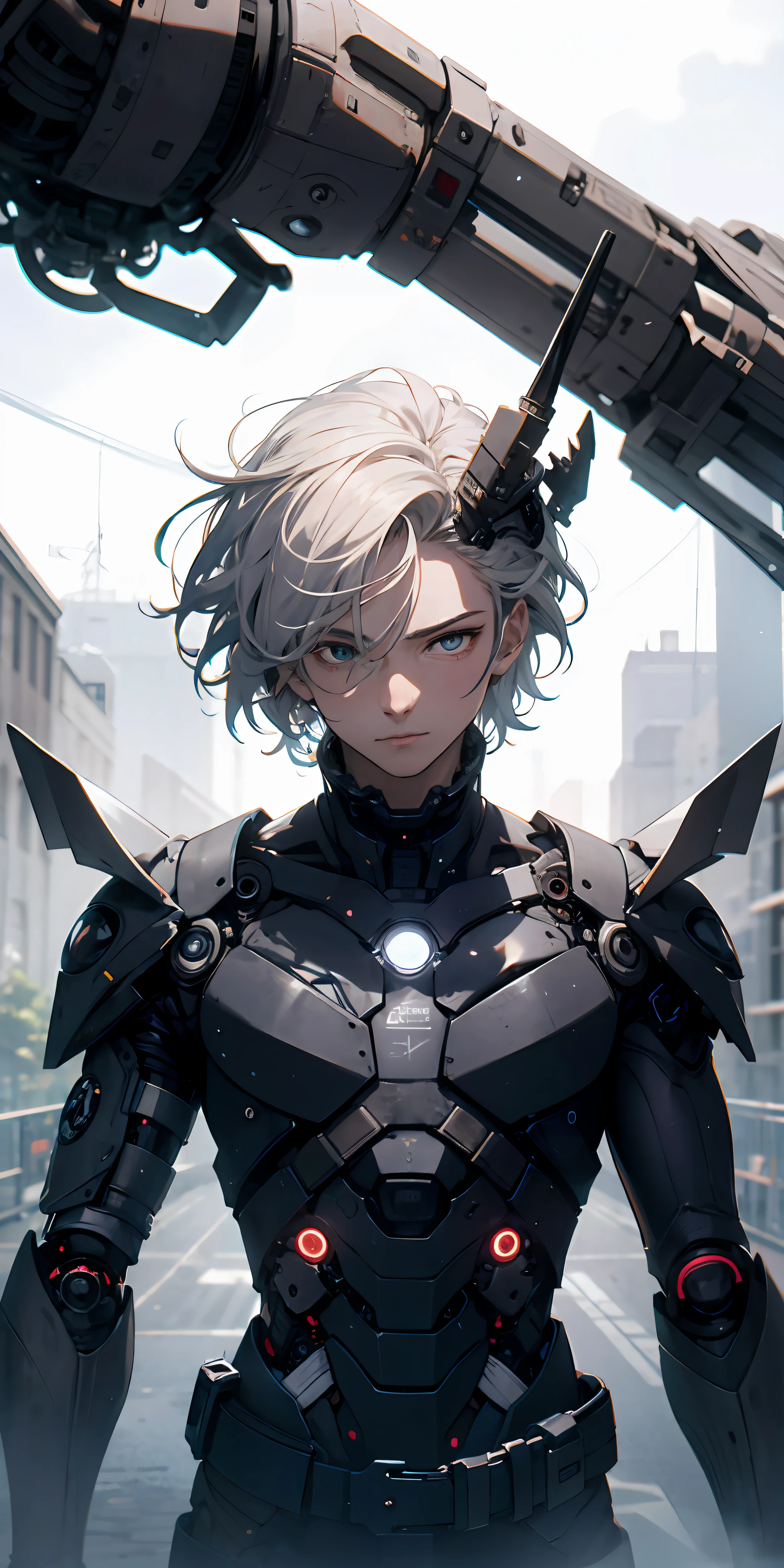 Characters without a sense of discord, Not real, Not perfect, Metaphysical, Empty inspiration, mesmerising. (1boy), The resolution is ridiculously high,(masterpiece:1.4), ultra - detailed, looking from above, Sense of space, afloat, Mechanical prosthetic eye. --v 6