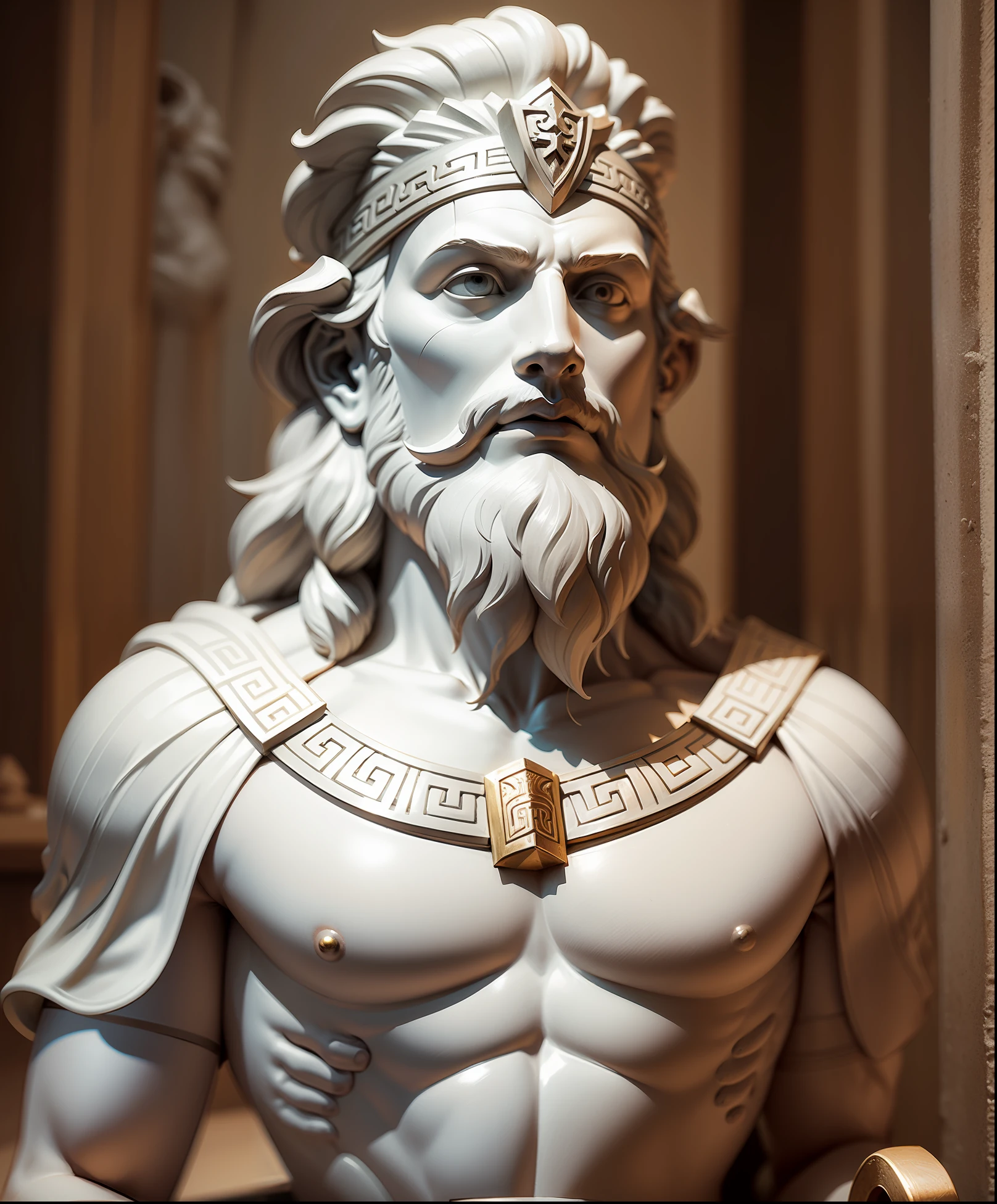 White Greek sculpture of a hairy, bearded barbarian warrior