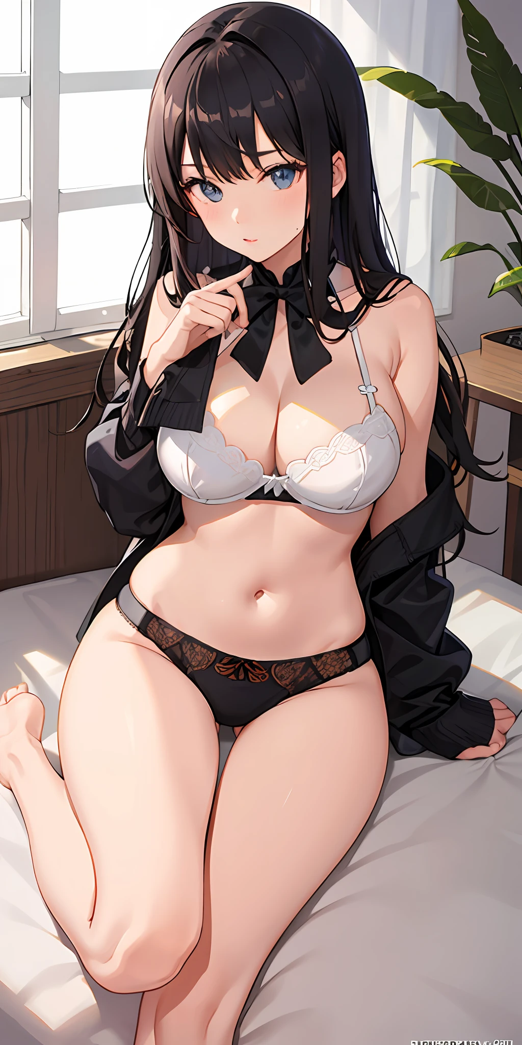 Big breasted  lust women's black silk white panties