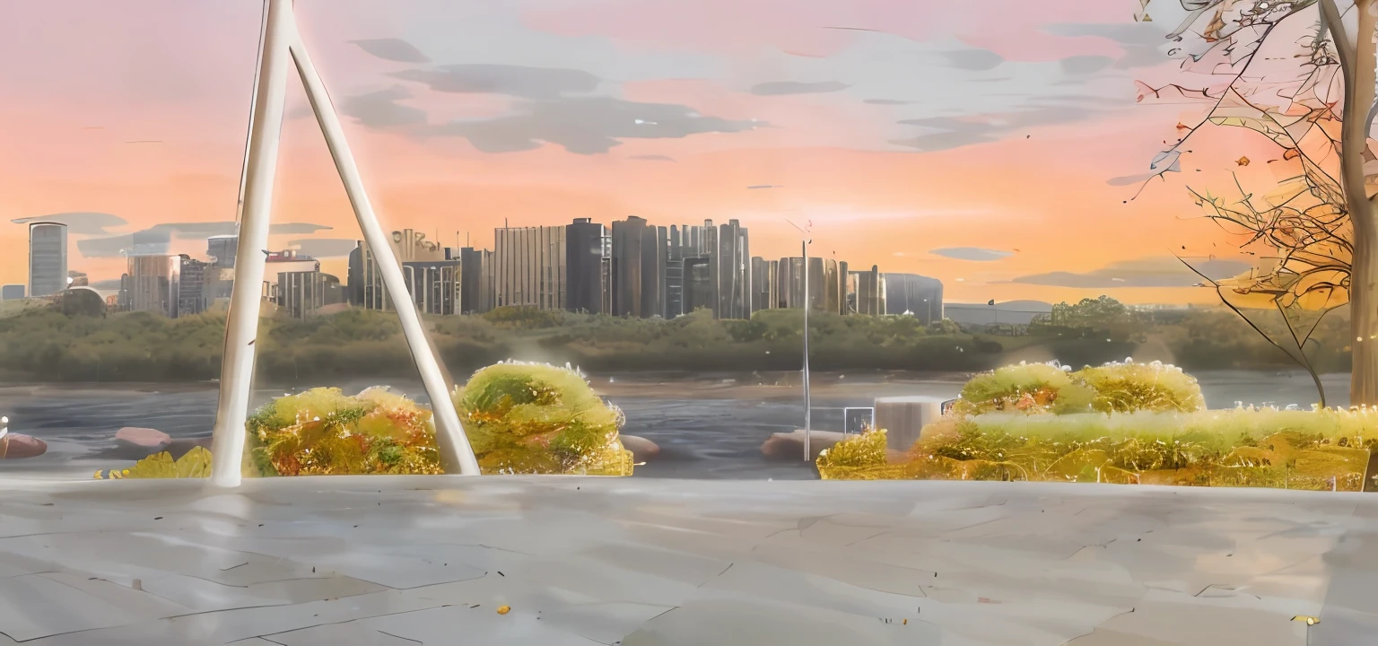 There is a painting of a cityscape with a river as a background, urban backdrop, City in the background, urban in the background, town background, Detailed scenery —width 672, city in backround, town center background, urban backdrop, random background scene, Anime landscapes, Park background, anime style cityscape, mall background, background artwork, Anime landscape, urban in the background