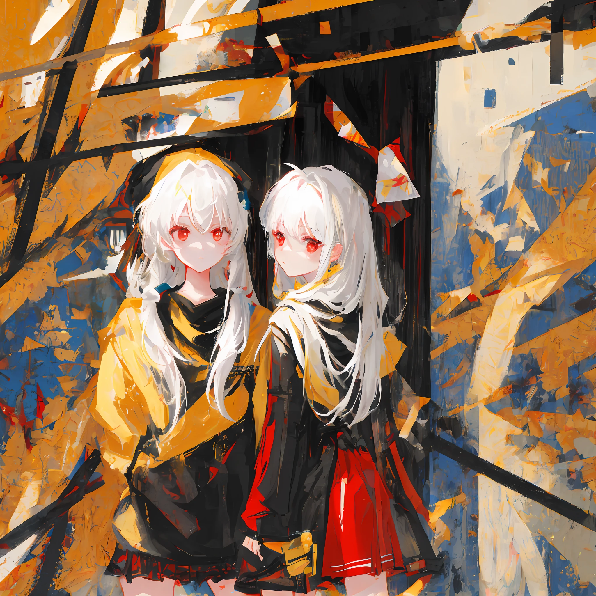 whaite hair,Red eyes,a beauty girl,is shy