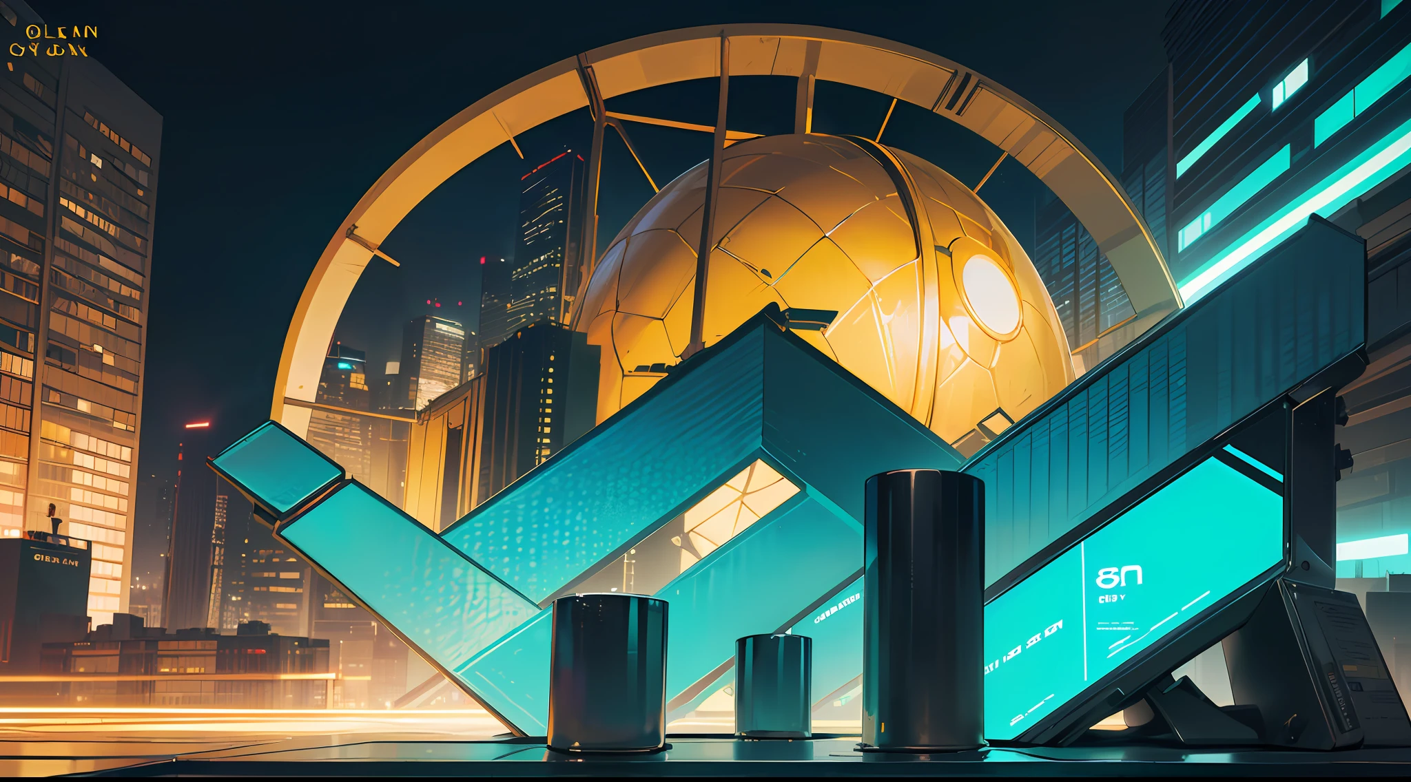 (Cover design),Close-up Shot Shot,((golden colored,cyan colors, Need, 8K, tmasterpiece:1.3)),((city night scene, the roof:1.3)),Anti-security zone