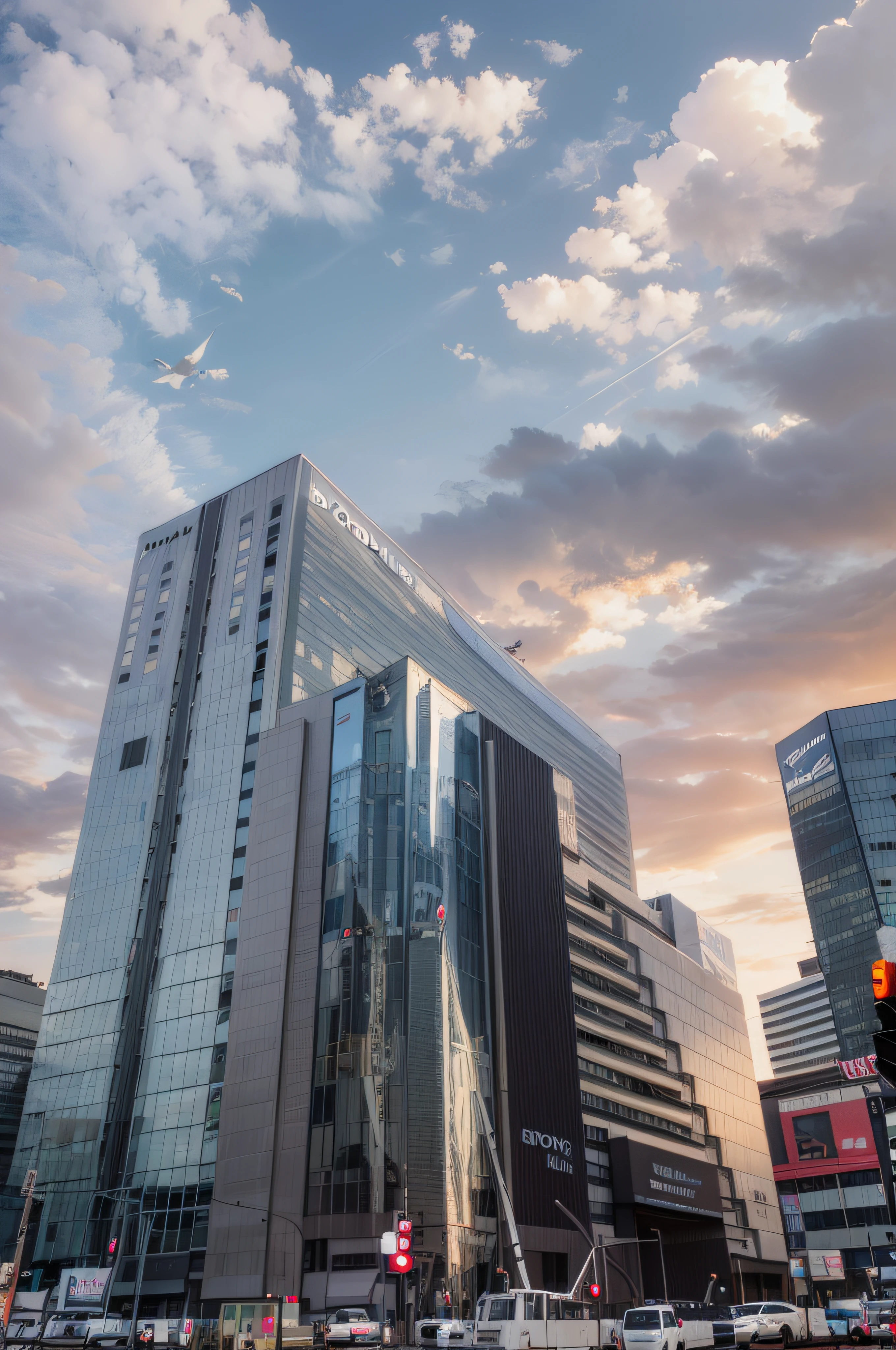 There is a big building.、There is a crane in front of it, the building is a skyscraper, photo taken with sony a7r, the neat and dense buildings, taken with sigma 2 0 mm f 1. 4, japanese downtown, Hard and strong building, lots of building, from street level, tall buildings on the sides