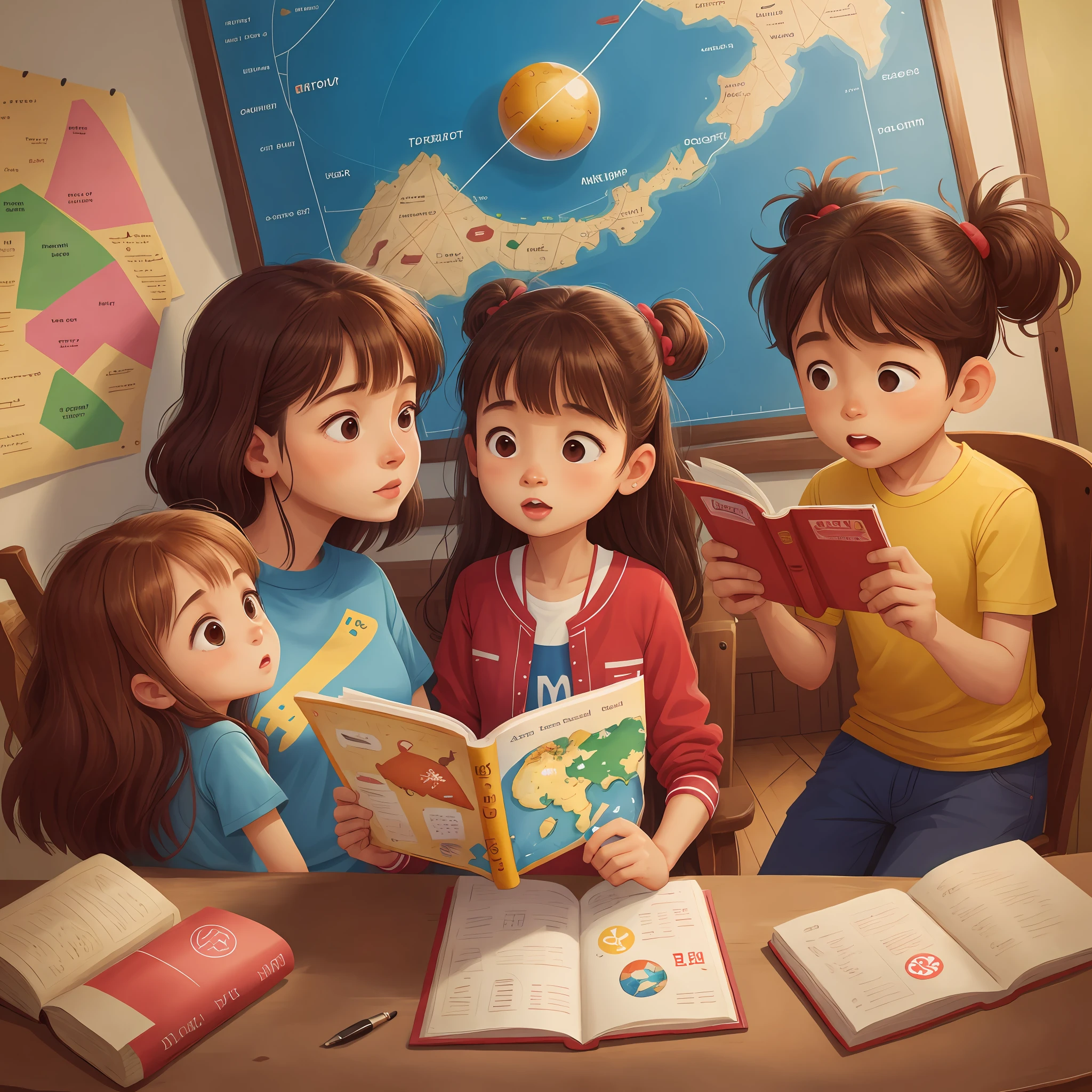 Mom and dad learn geography with kids