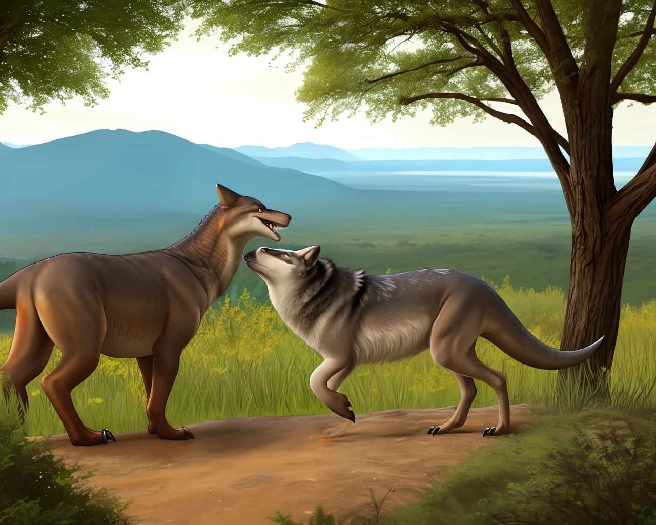 Dinosaurs carry wolves