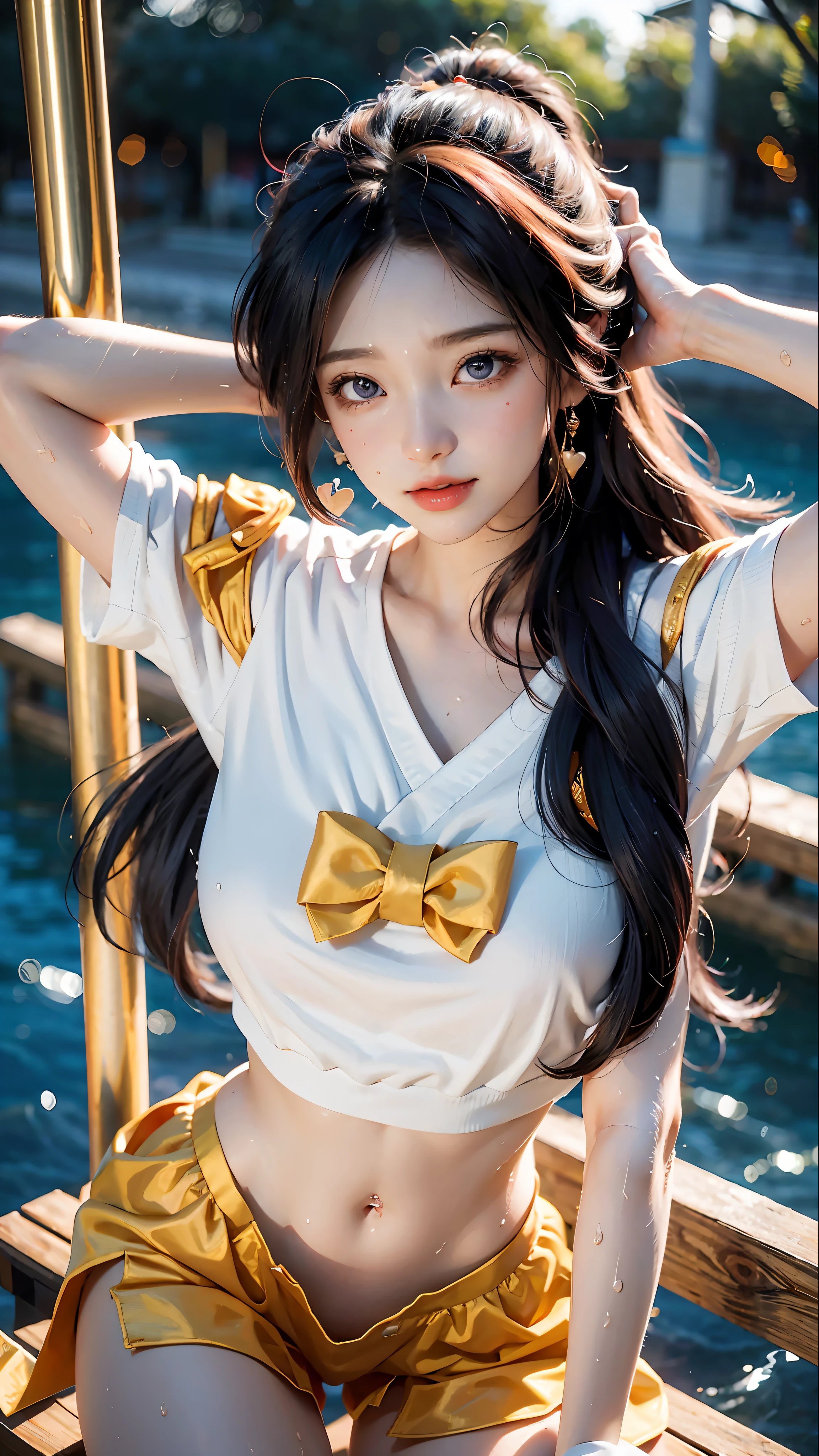 Sailor venus, (sexy), (((sweat))), heart-shaped pupils, UHD, retina, masterpiece, best quality, highres, 1080P, 16k