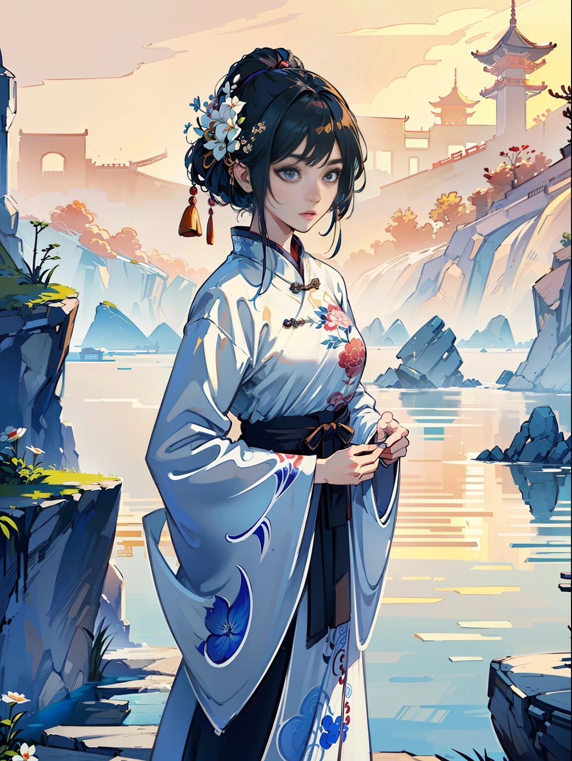 (tmasterpiece),(Best image quality),(Ultra-high detail CG),(Extremely high definition),(8K panoramic high resolution),(Dynamic photography angle),(The beauty of ancient Chinese wind),(Chinese anime style),(Cinematic natural light),(Perfect facial contours),(The skin glows),(The costumes are mainly Chinese Ming and Han uniforms) --auto