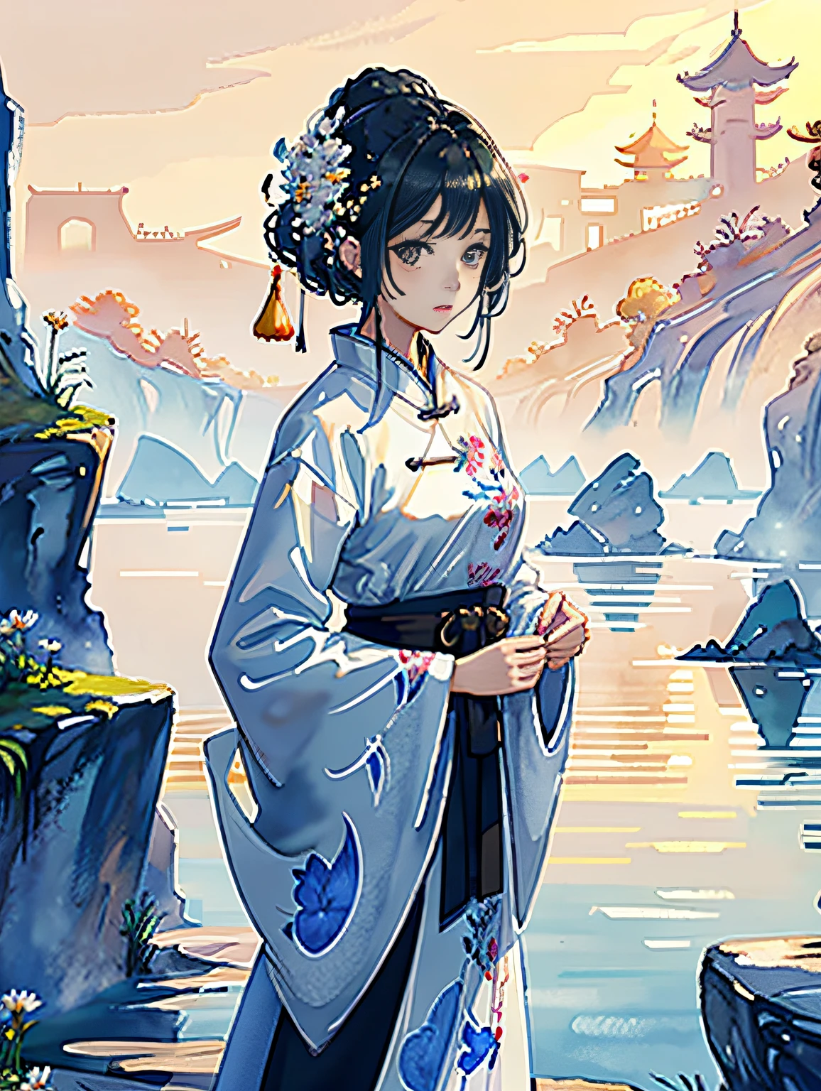 (tmasterpiece),(Best image quality),(Ultra-high detail CG),(Extremely high definition),(8K panoramic high resolution),(Dynamic photography angle),(The beauty of ancient Chinese wind),(Chinese anime style),(Cinematic natural light),(Perfect facial contours),(The skin glows),(The costumes are mainly Chinese Ming and Han uniforms) --auto