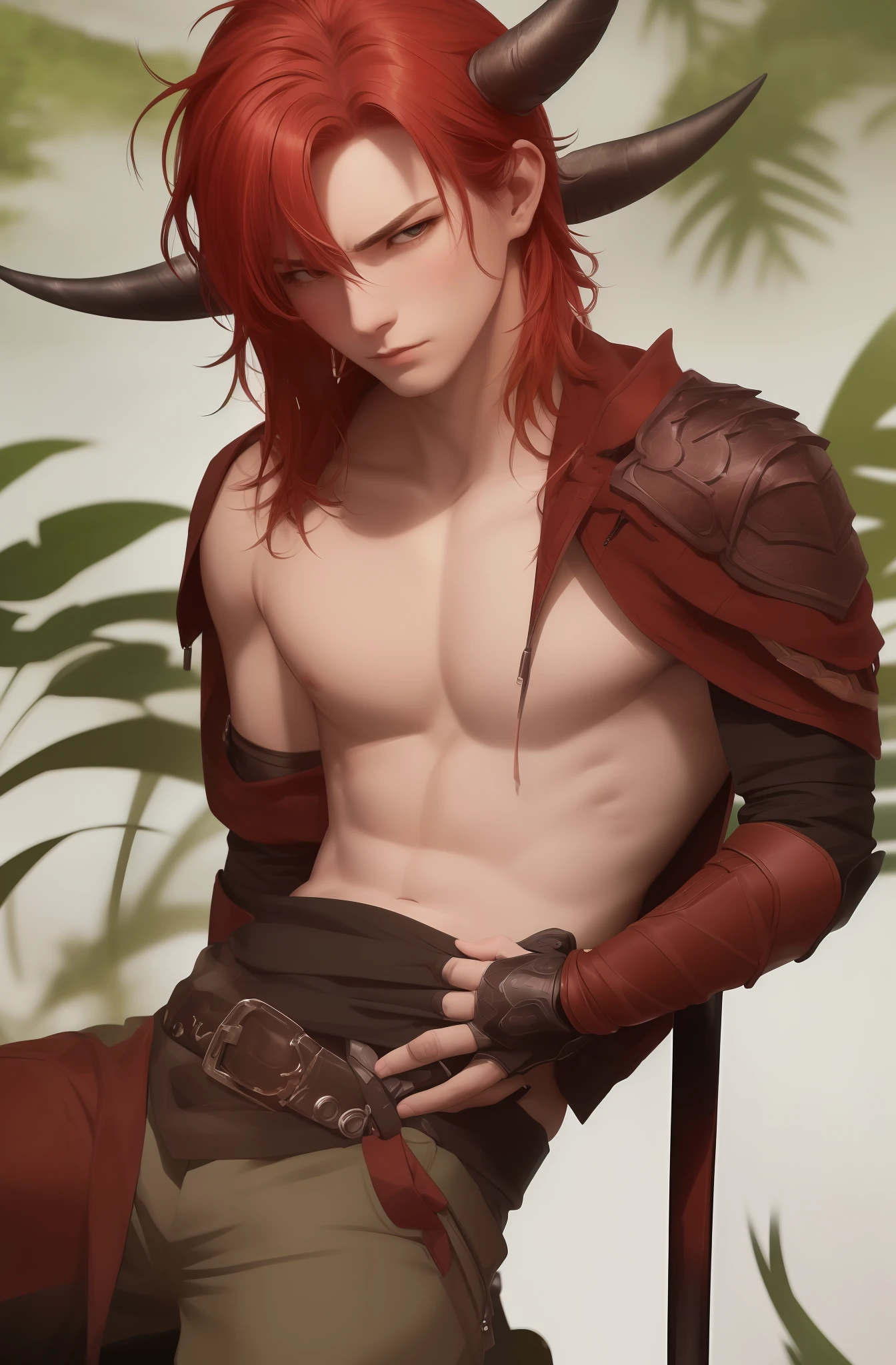 (masterpiece, best quality, high quality, highres:1.4), detailed, extremely detailed, ambient soft lighting, 4K, by (by Pino Daeni, (by ruaidri), yupa, kiyosan,(by meesh), (by fffffolder)),
delga: ( slim_hunk, athletic, dragon, red body, smooth skin, athletic muscle, anthro legs, tattoo on the shoulder, (dragon feet), (toe claw), green eyes, blonde hair, (detailed eyes), dragon horn, dragon tail, bare_shoulders , (clothing, (topwear: (jacket, shirt), handwear:(gloves:gauntlets), bottomwear:(pants:black, [[leg armor]]))), handsome, closed_mouth, ((serious_look, serious)) tag:1boy), standing, drinking, beer, pov, (((inn))),