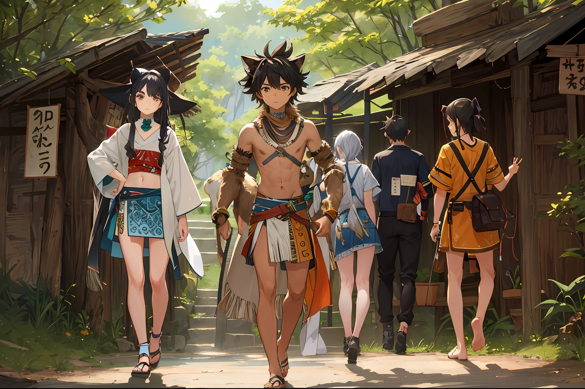 Primitive tribal teenager,nakeness,Animal skin skirt,male people