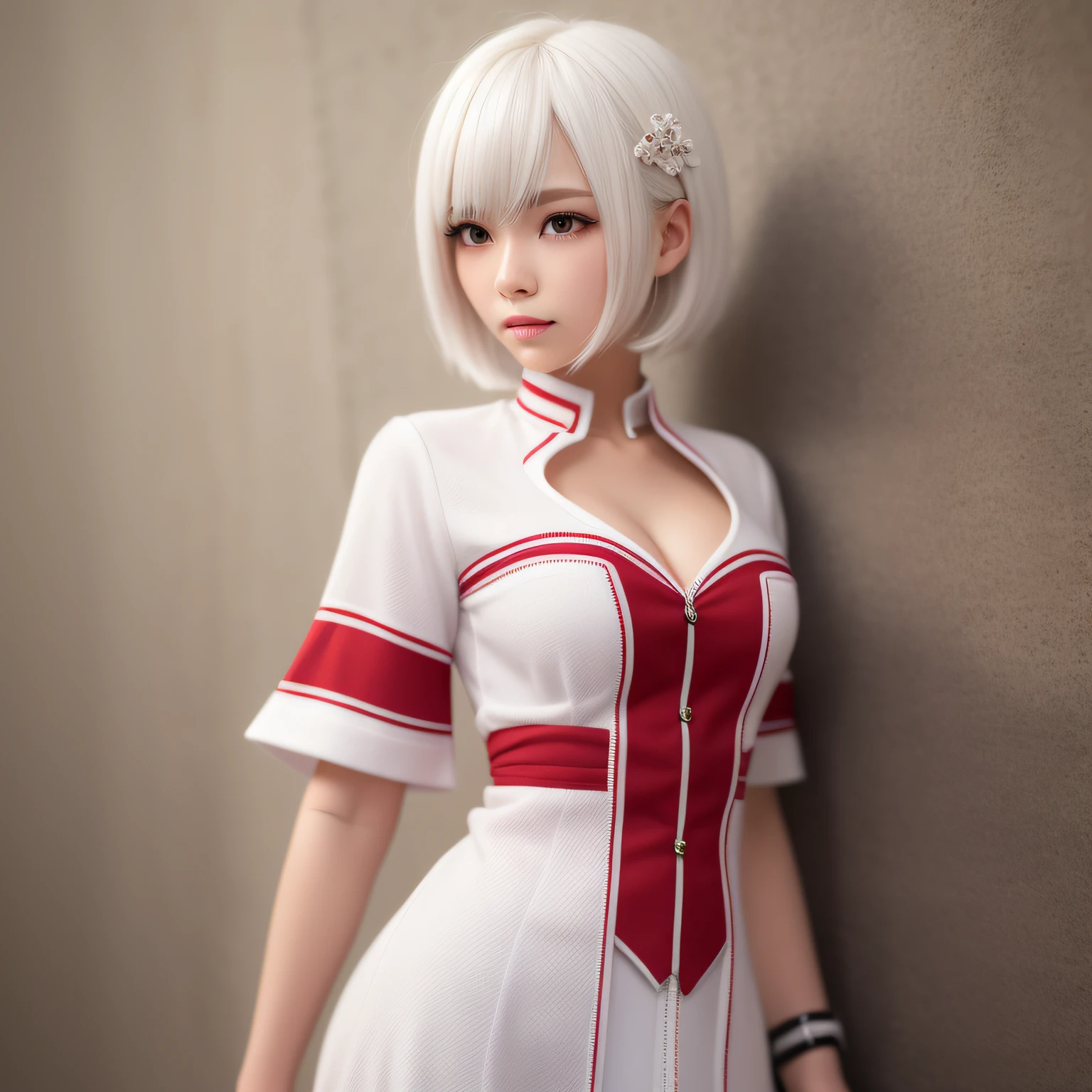 White color hair，short detailed hair，White and red clothes，Super detail，The is very detailed，tmasterpiece，high qulity，acurate