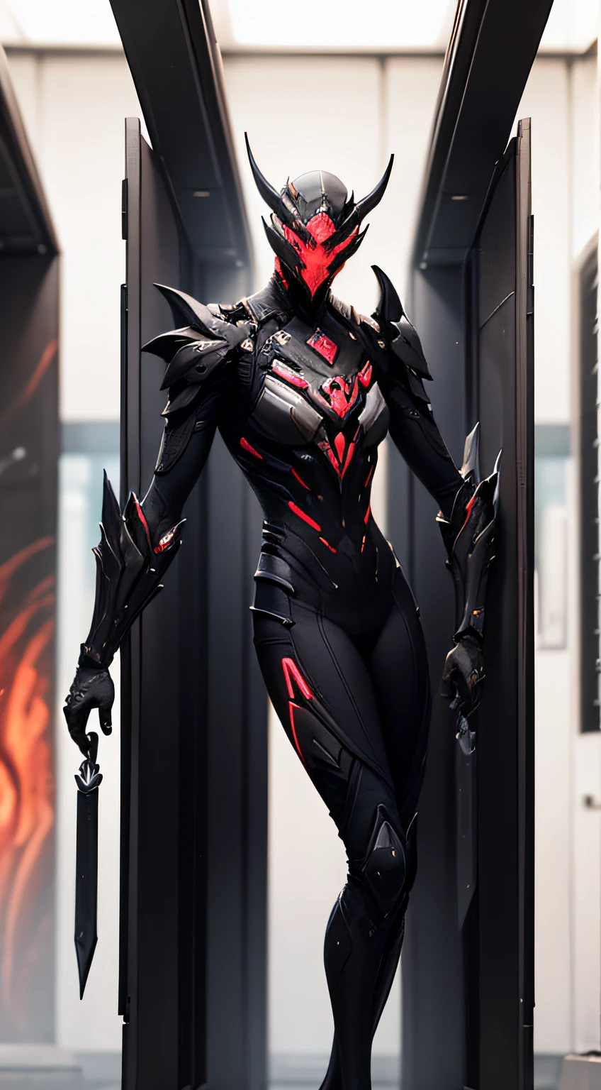 There is a man standing in a sci-fi style tunnel,There is sci-fi, detailed warframe, tentacles climb from the portal, battle armor, thick warframe legs, thick smooth warframe legs, vortex portal banish the elders, warframe infested art, Trenin Art Station, of a beautiful saryn warframe, warframe destiny,Highlight the characters,Zoom in on the character,The background is blurred out --auto