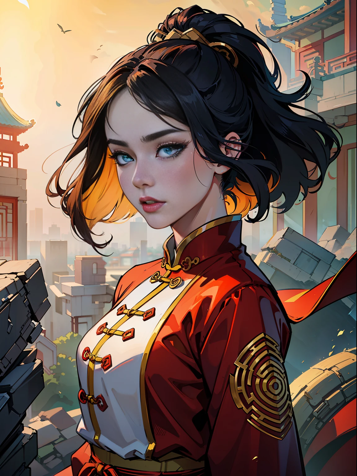 (tmasterpiece),(Best image quality),(Ultra-high detail CG),(Extremely high definition),(8K panoramic high resolution),(Dynamic photography angle),(The beauty of ancient Chinese wind),(Chinese anime style),(Cinematic natural light),(Perfect facial contours),(The skin glows),(The costumes are mainly Chinese Ming and Han uniforms) --auto