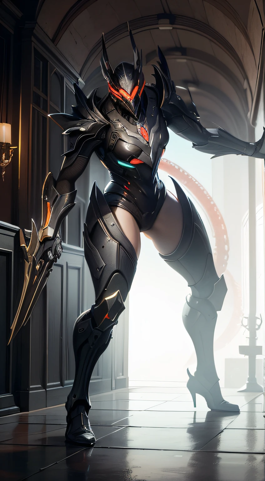 There is a man standing in a sci-fi style tunnel,There is sci-fi, detailed warframe, tentacles climb from the portal, battle armor, thick warframe legs, thick smooth warframe legs, vortex portal banish the elders, warframe infested art, Trenin Art Station, of a beautiful saryn warframe, warframe destiny,Highlight the characters,Zoom in on the character,The background is blurred out --auto
