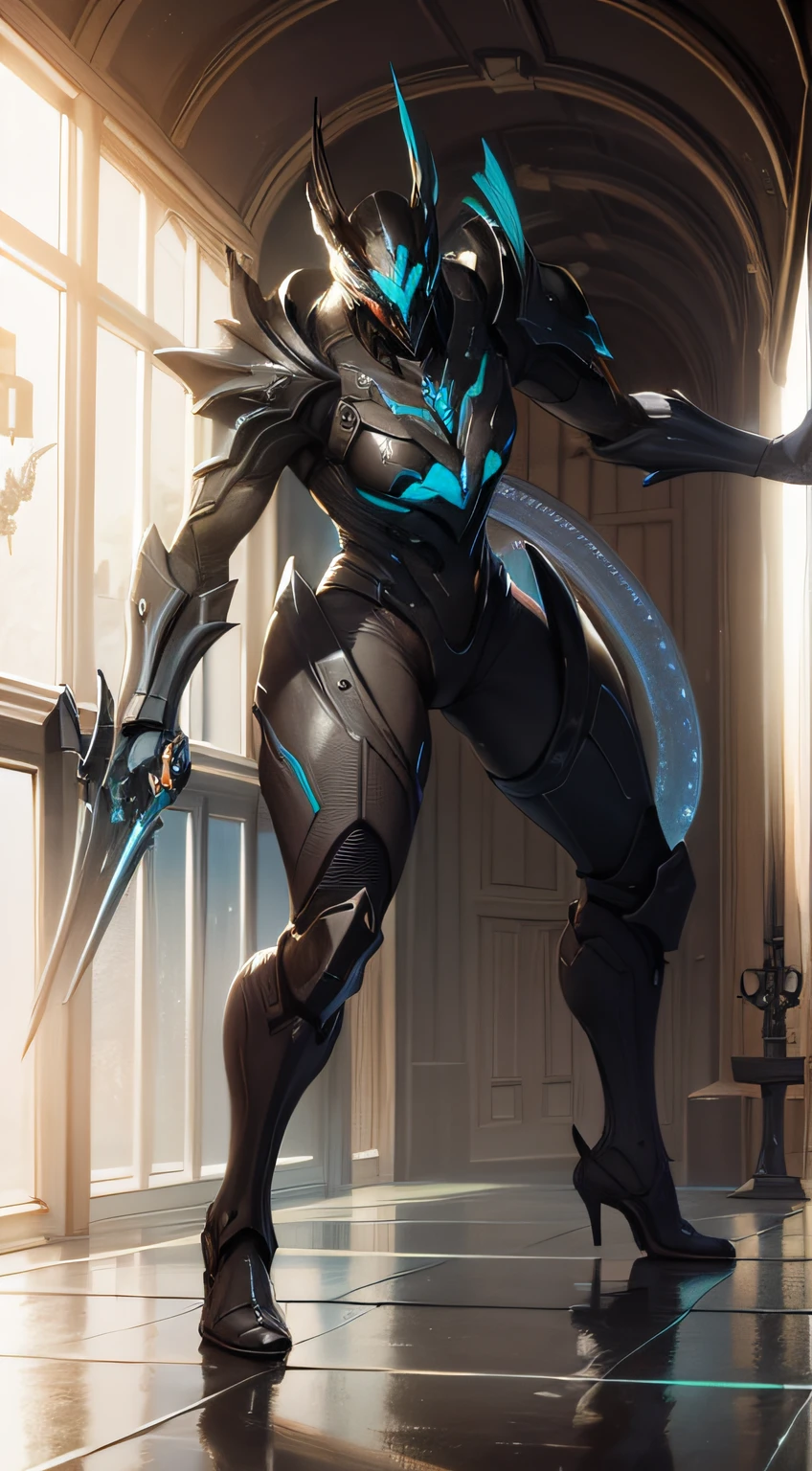 There is a man standing in a sci-fi style tunnel，There is sci-fi, detailed warframe, tentacles climb from the portal, battle armor, thick warframe legs, thick smooth warframe legs, vortex portal banish the elders, warframe infested art, Trenin Art Station, of a beautiful saryn warframe, warframe destiny，Highlight the characters，Zoom in on the character，The background is blurred out --auto