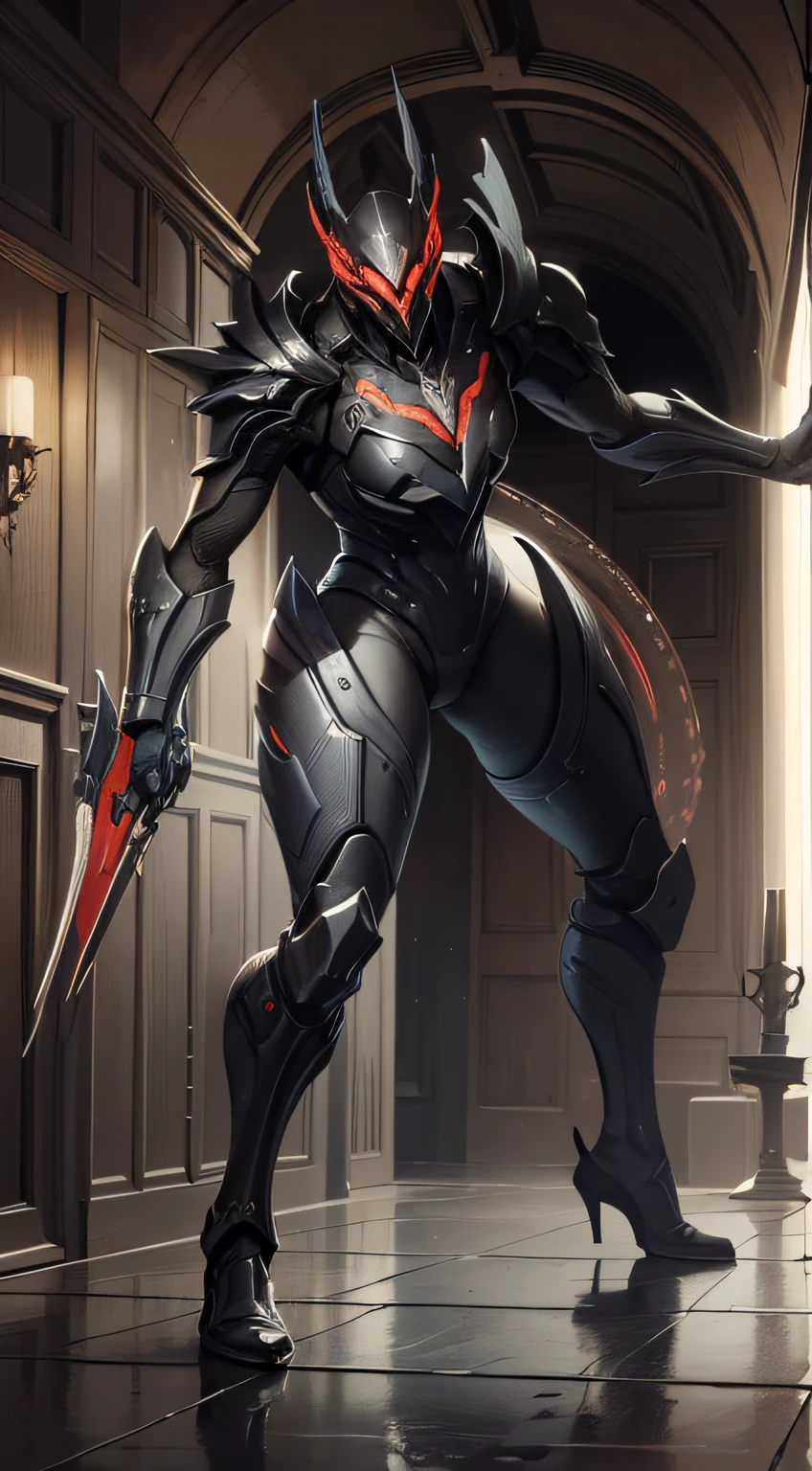 There is a man standing in a sci-fi style tunnel,There is sci-fi, detailed warframe, tentacles climb from the portal, battle armor, thick warframe legs, thick smooth warframe legs, vortex portal banish the elders, warframe infested art, Trenin Art Station, of a beautiful saryn warframe, warframe destiny,Highlight the characters,Zoom in on the character,The background is blurred out --auto