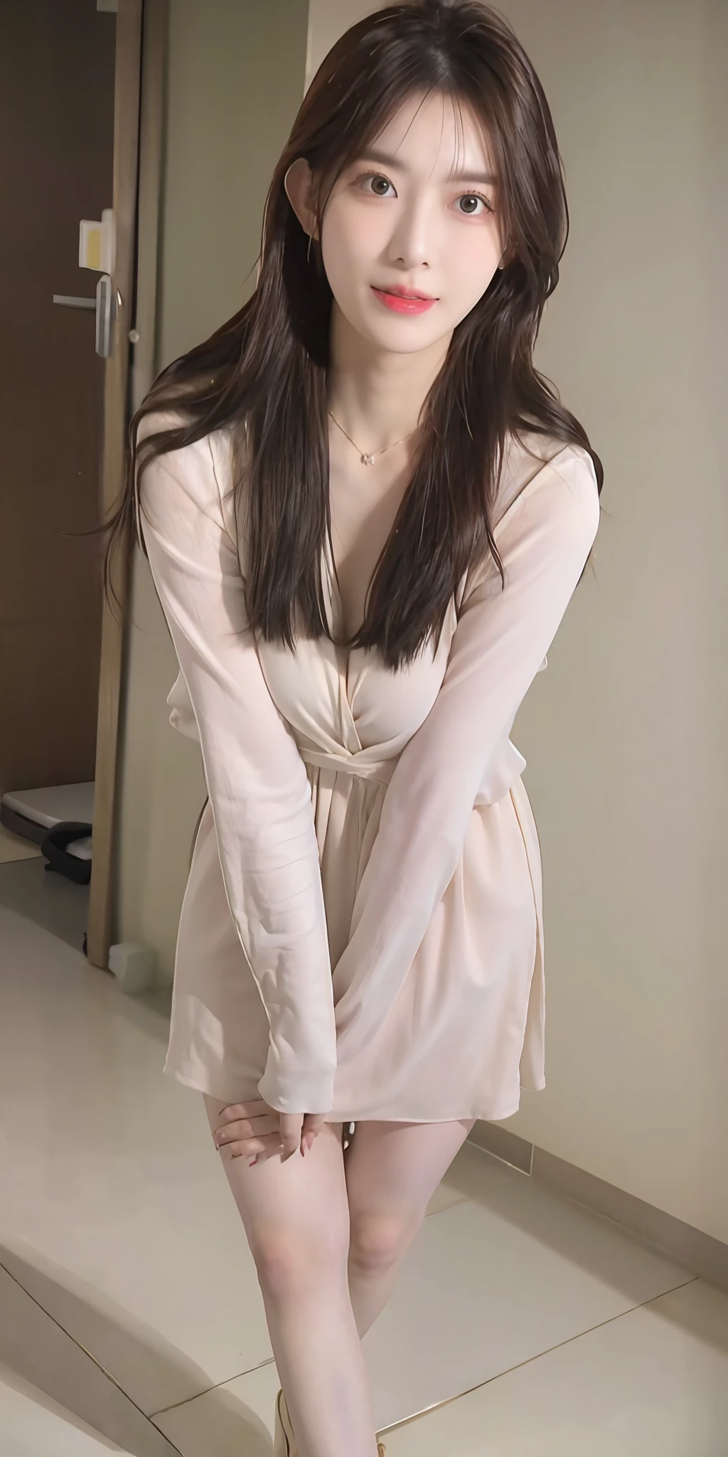 mix4, 20d, solo, long_hair, shirt, dress, high_heels, full_body, look_at_viewer, (8k, RAW photo, best quality, mastery:1.2), (realistic, photo-realistic:1.37), professional lighting, photon mapping, 光能传输，基于物理的渲染，