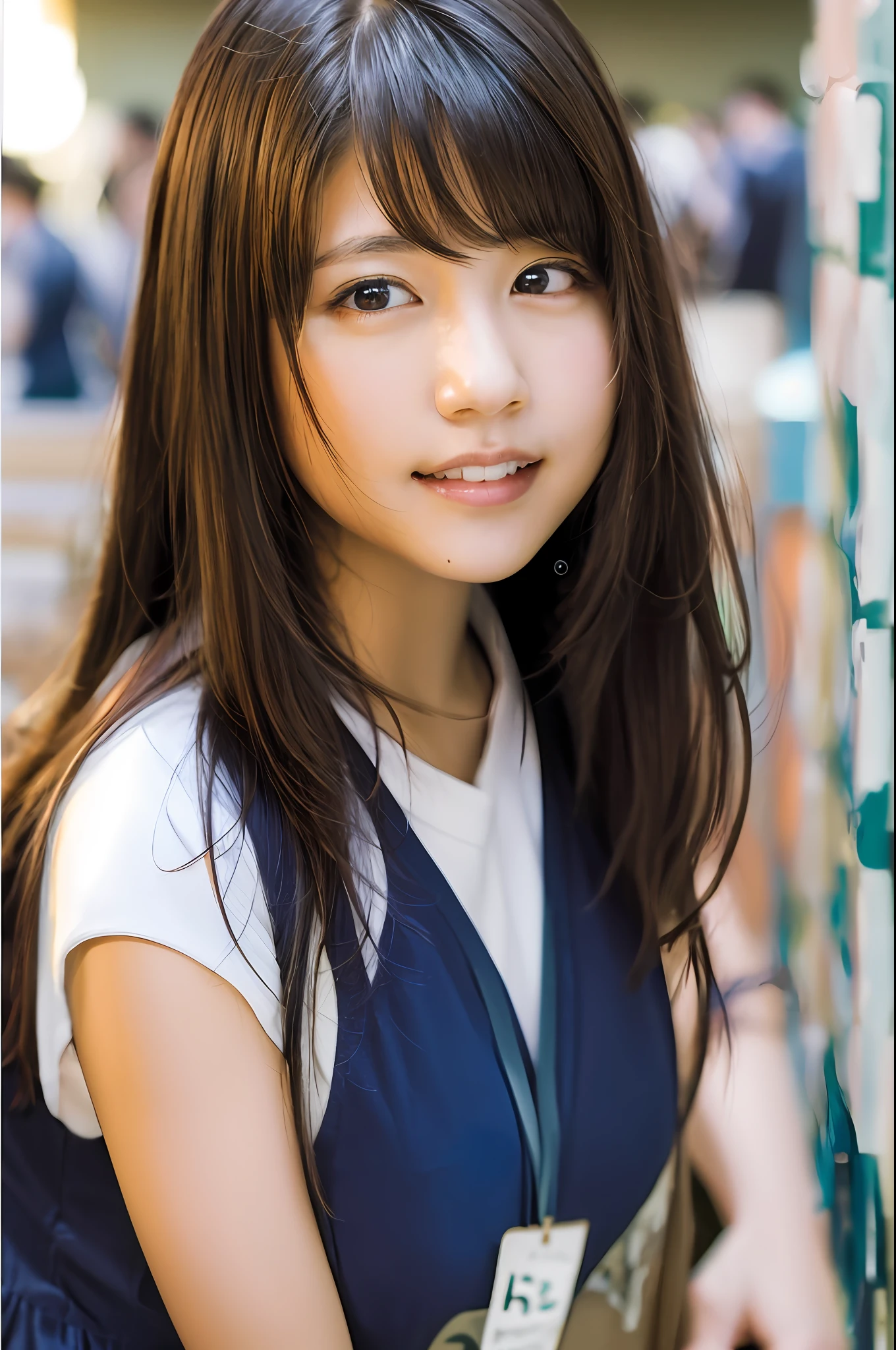 (8k), (best quality), (masterpiece:1.2), (realistic), (photorealistic:1.37), ultra-detailed, 1girl, cute, smile, closed mouth, beautiful detailed eyes, beautiful detailed nose, full body, wet hair, huge breasts, dalcefo, pigsney,Student uniforms,Thick thighs