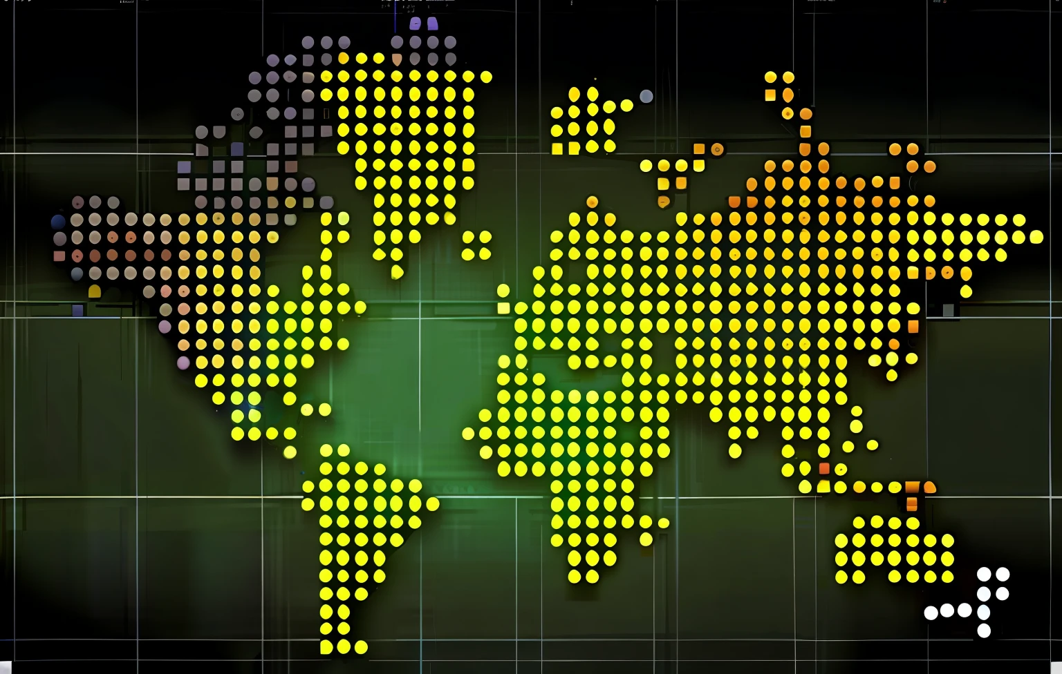 Close-up of world map with dots, World map, Map of Patryne, based on geographical map, A green digital world, Map, world, bitmap, looking partly to the left, world building, made of dots, Mercator projection, Masterpiece works of art, conceptartworld, depiction, Viral image, A WORLD, highly detailed map