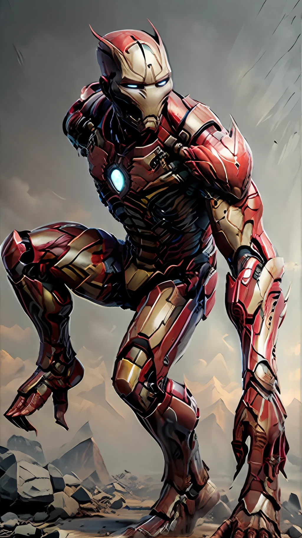 (8k, RAW photo, best quality, masterpiece:1.2),ultra realistic, masterpiece, solo, white background, full body, monster, simple background, standing, ironman