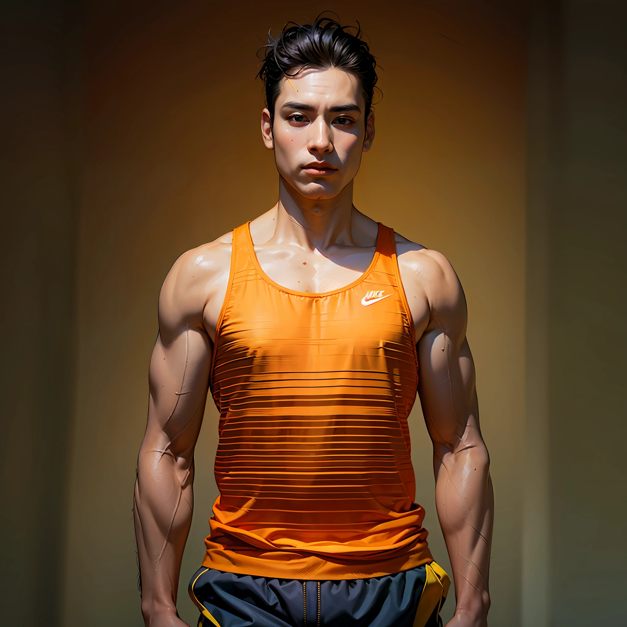 Nike laranja e branco regata com acabamento branco, Colete de nanocarbono, corpo laranja, hero shot, Technical vest, laranja, laranja neon, laranja e branco, laranja cinza branco, Mangas, IG laranja, camiseta do tanque, orange safety vest, roupas esportivas, model is wearing techtical vest, Foto completa do produto, vestindo camisa de basquete, muito laranja, Tom laranja