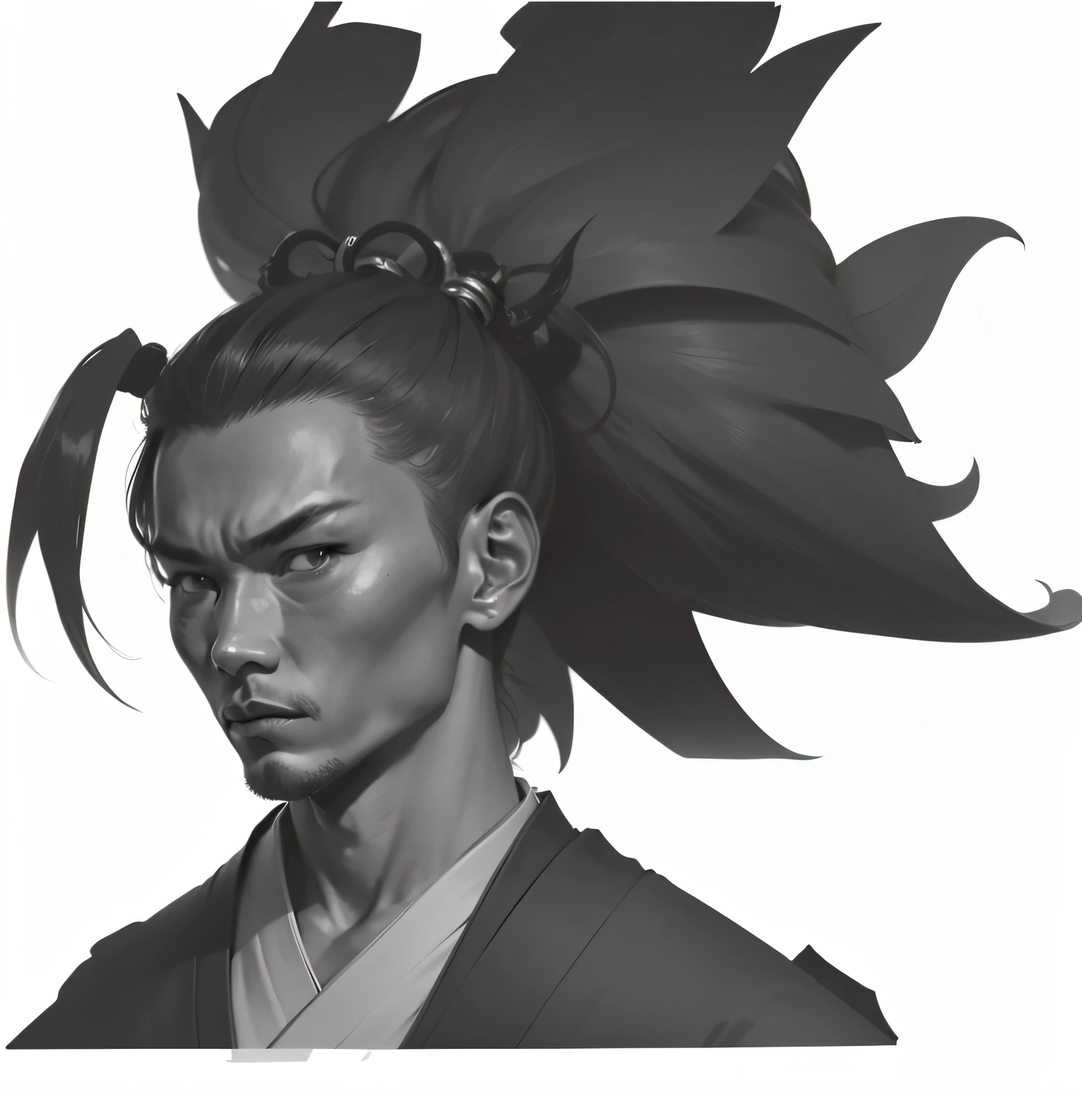 samurais，Sharp eyes，black andwhite，head portrait，tmasterpiece --auto