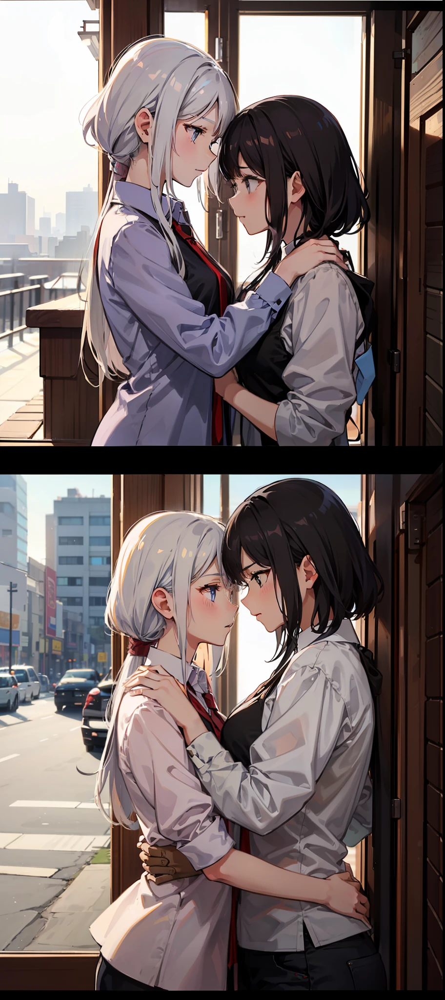 Day wind,The two girls are in close contact,The action is ambiguous