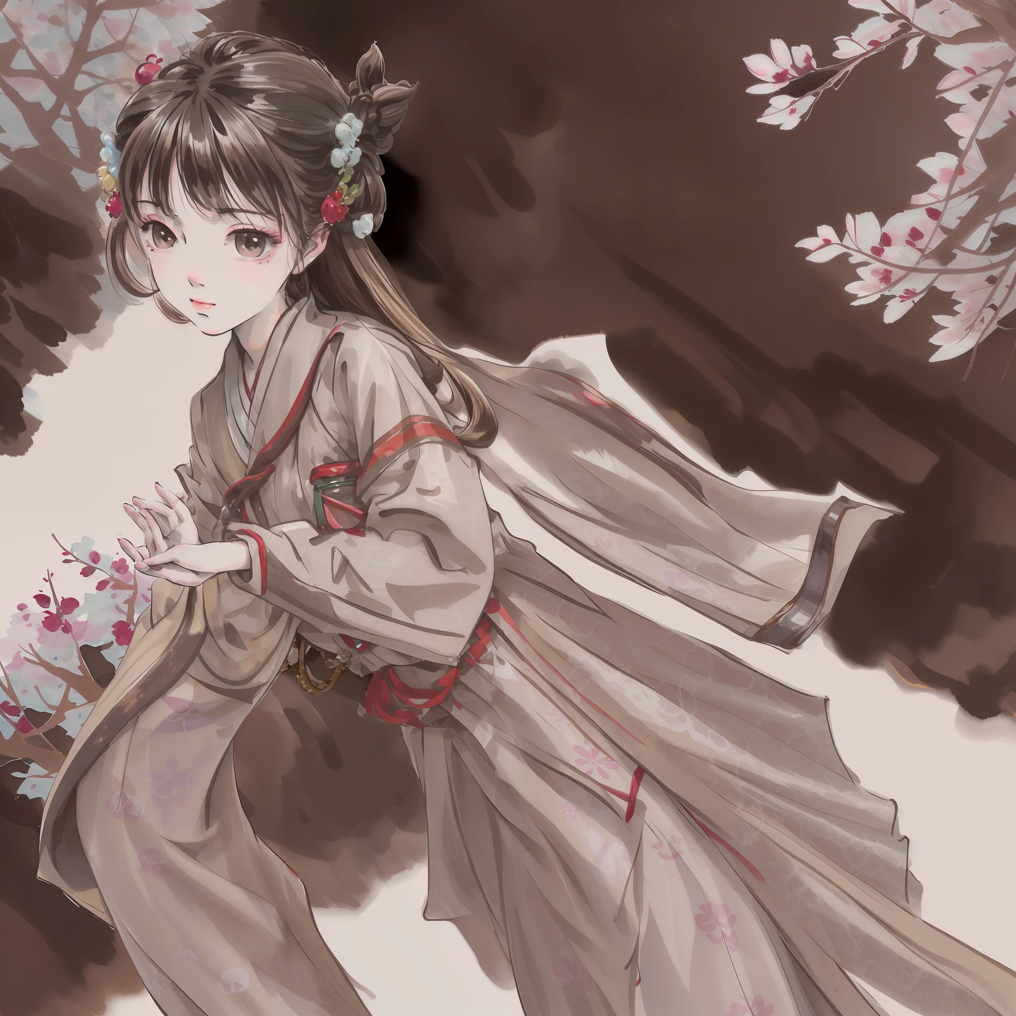 ((4K,Masterpiece,Best quality)), Boy student,boy,man,shuimobysim, Traditional Chinese painting, Magnolia flowers, White collared shirt, maxikit, 1boy, Solo, with short brown hair, ssmile, standing on your feet, Behind the sea of flowers,The character is centered,The figure shows only the upper body of the character,The figures are not decorated
