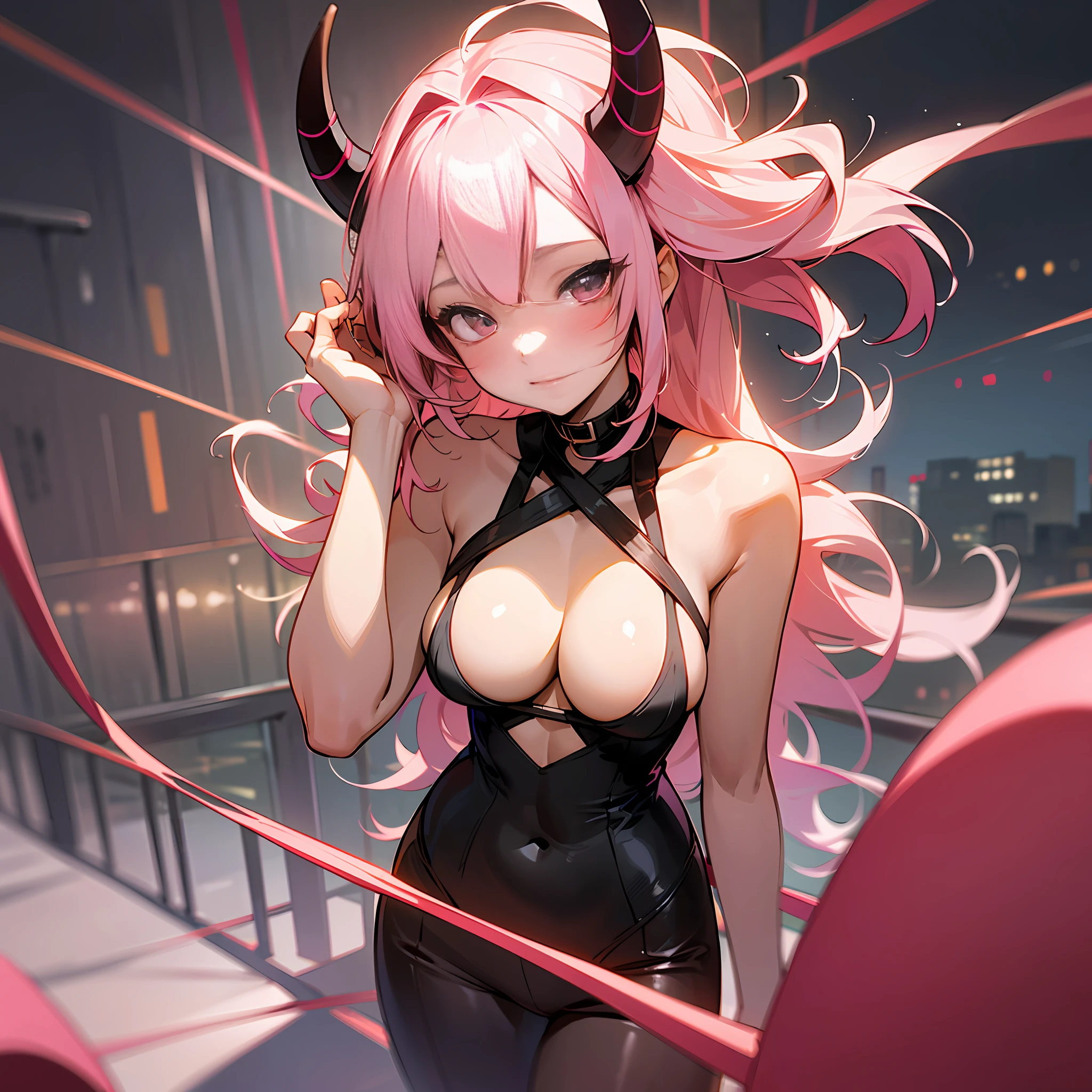 ((masterpiece, best)), (1girl), ((mature woman)), light pink colored hair, big-areola, horn, ((Nightclub girls)), By bangs, middlebreast, (full), slim, [Wide buttock], office room, standing on your feet, Consistent with the structure of the human body, colored inner hair, pink hair, asymmetrical hair, shy, anime, textured skin, anatomically correct, award winning, super detail, high details, ccurate --auto