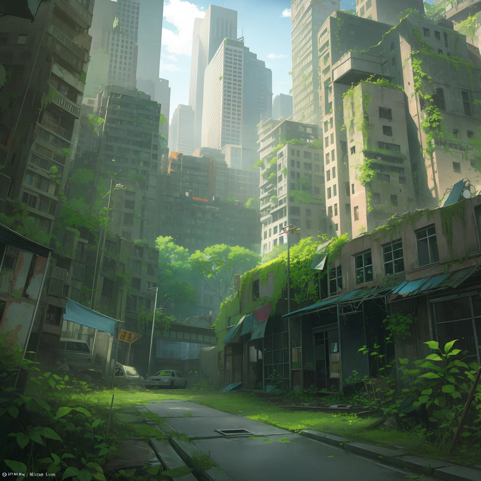 tmasterpiece,Wasteland,Dilapidated buildings,the lush vegetation,NOhumans --auto