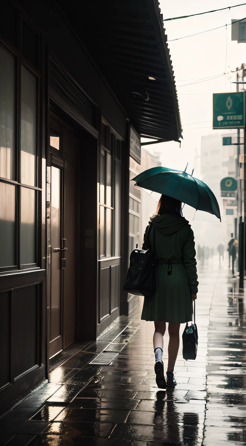 multicolour,Limited color palette,Colorful,scenecy,1girll,Rained,Green City,detailedbackground,tmasterpiece,Best quality at best,