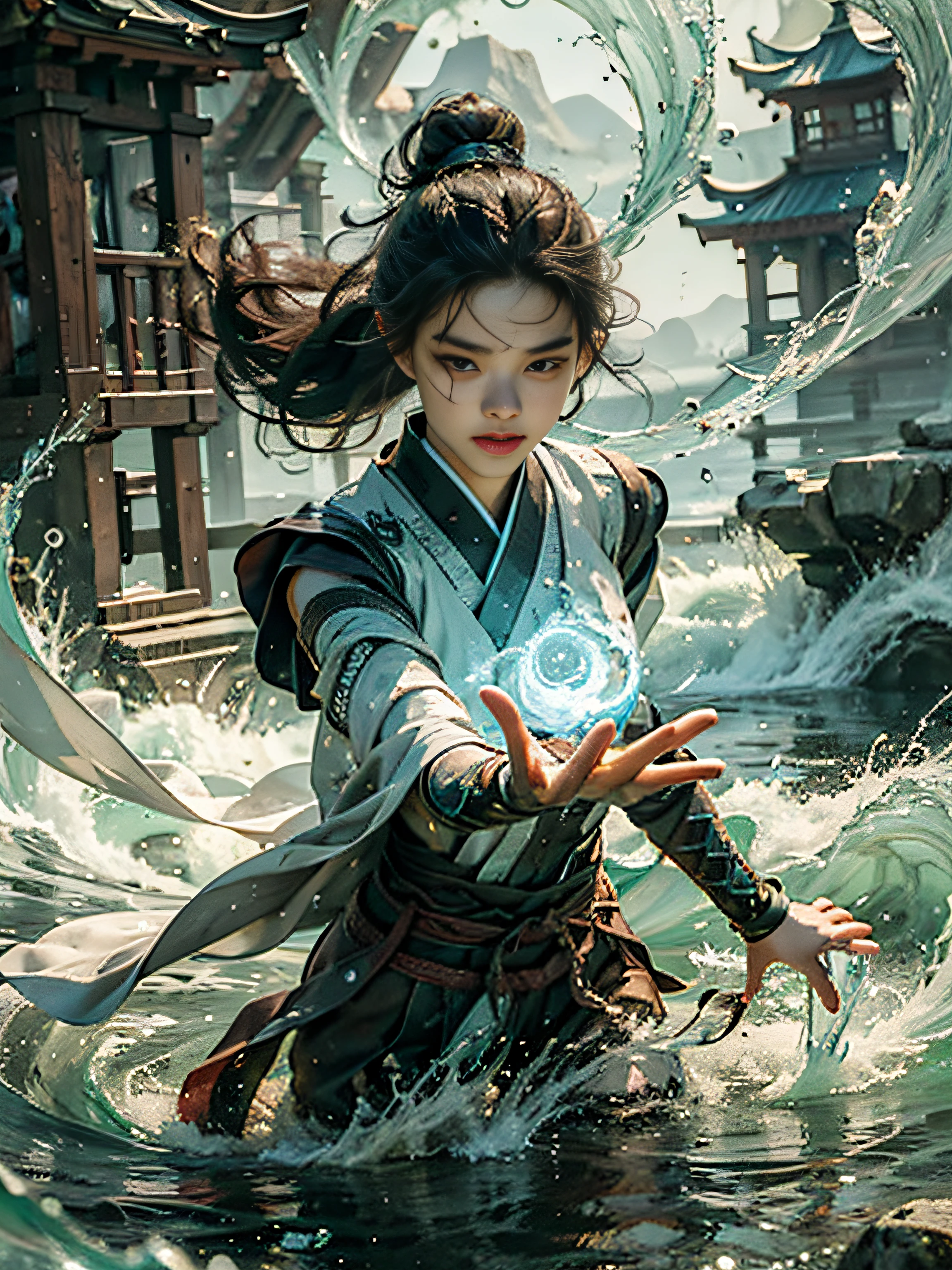 ((best qualtiy)), ((tmasterpiece)), (A detailed), (Realistis), (offcial art), (Very detailed CG unity 8K wallpaper), (Fire magic:1.2), (Manipulating fire:1.1), (element control:1.2), (graceful movements:1.1), (Aquatic beauty:1.2), (Mysterious powers:1.2), (Serene expression:1.1), (Flowing tides:1.2), (Sparkling water droplets:1.2), (magic aura:1.1), (magic incantation:1.2), (Ripple waves:1.2), (Brilliant fire formation:1.1), (Emerges from a whirlpool of water:1.2), (Resonate with nature:1.2),(commanding the elements:1.2),(translucent veils:1.1),(Wisdom and strength:1.2),(swirls of magic:1.2),(Glowing zigzag:1.1),(Harmony with the sea:1.2),(Mysterious origins:1.2),(harmonious balance:1.1),(The power of tranquility:1.2),(A fascinating spectacle:1.2),(Immerse yourself in liquid magic:1.1),(Embrace her destiny:1.2)超高分辨率