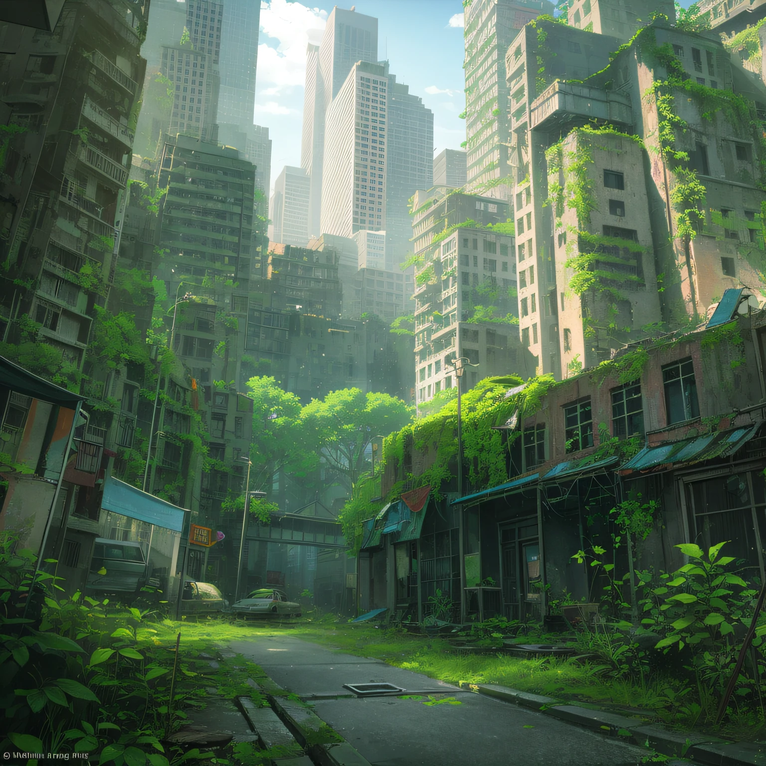 tmasterpiece，Wasteland，Dilapidated buildings，the lush vegetation，NOhumans --auto